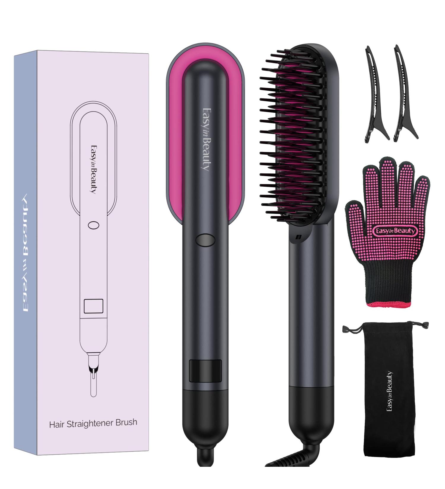 EasyinBeauty Ionic Hair Straightener Brush with 4 Adjustable Levels - Professional Fast-heating Straightening Brush for Smooth, Silky Hair - Ceramic Brush with LED - Buy Online on GoSupps.com