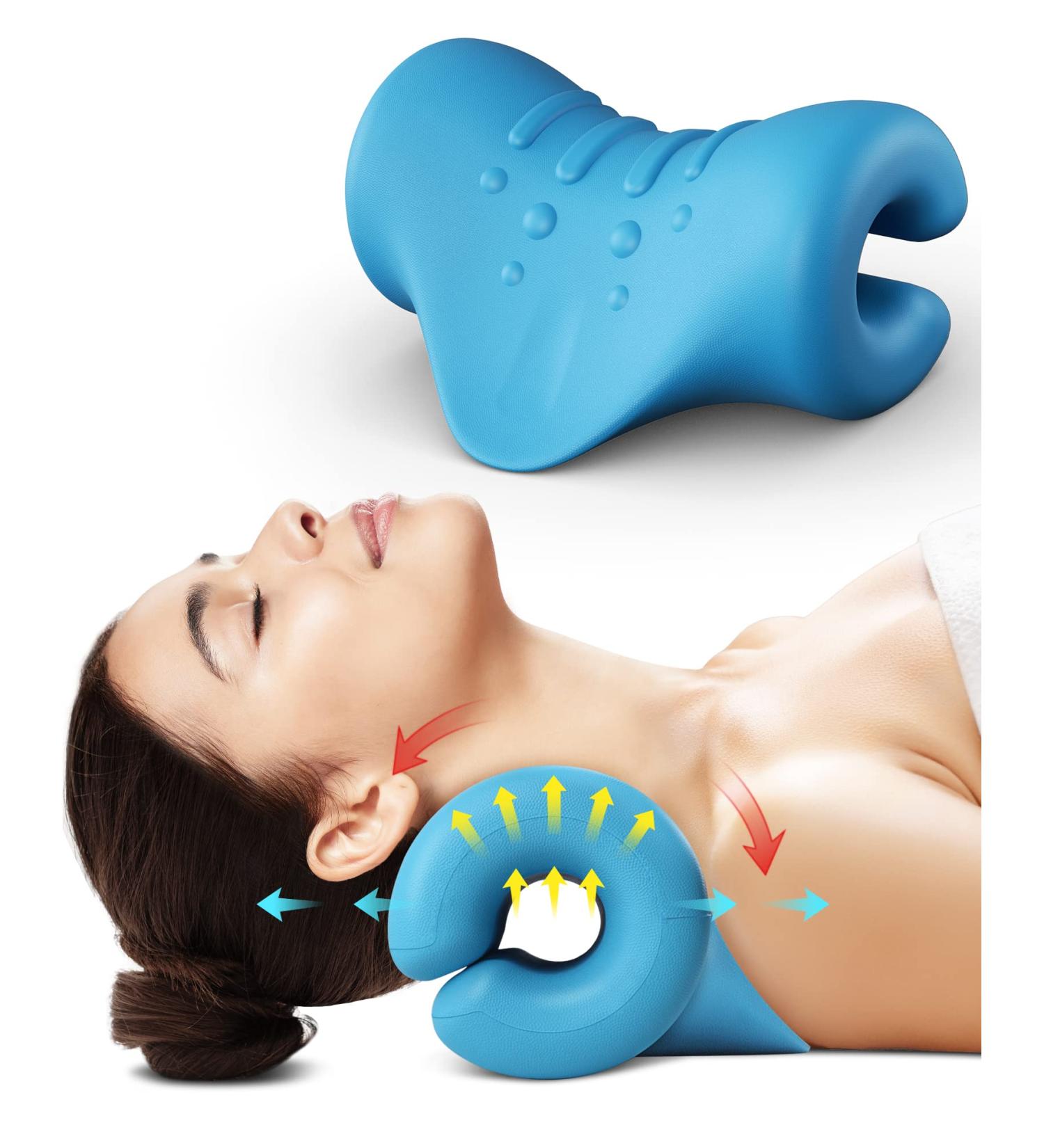 BLABOK Neck and Shoulder Relaxer Neck Posture Corrector Chiropractic Pillow to Relieve TMJ Pain(blue-Y)