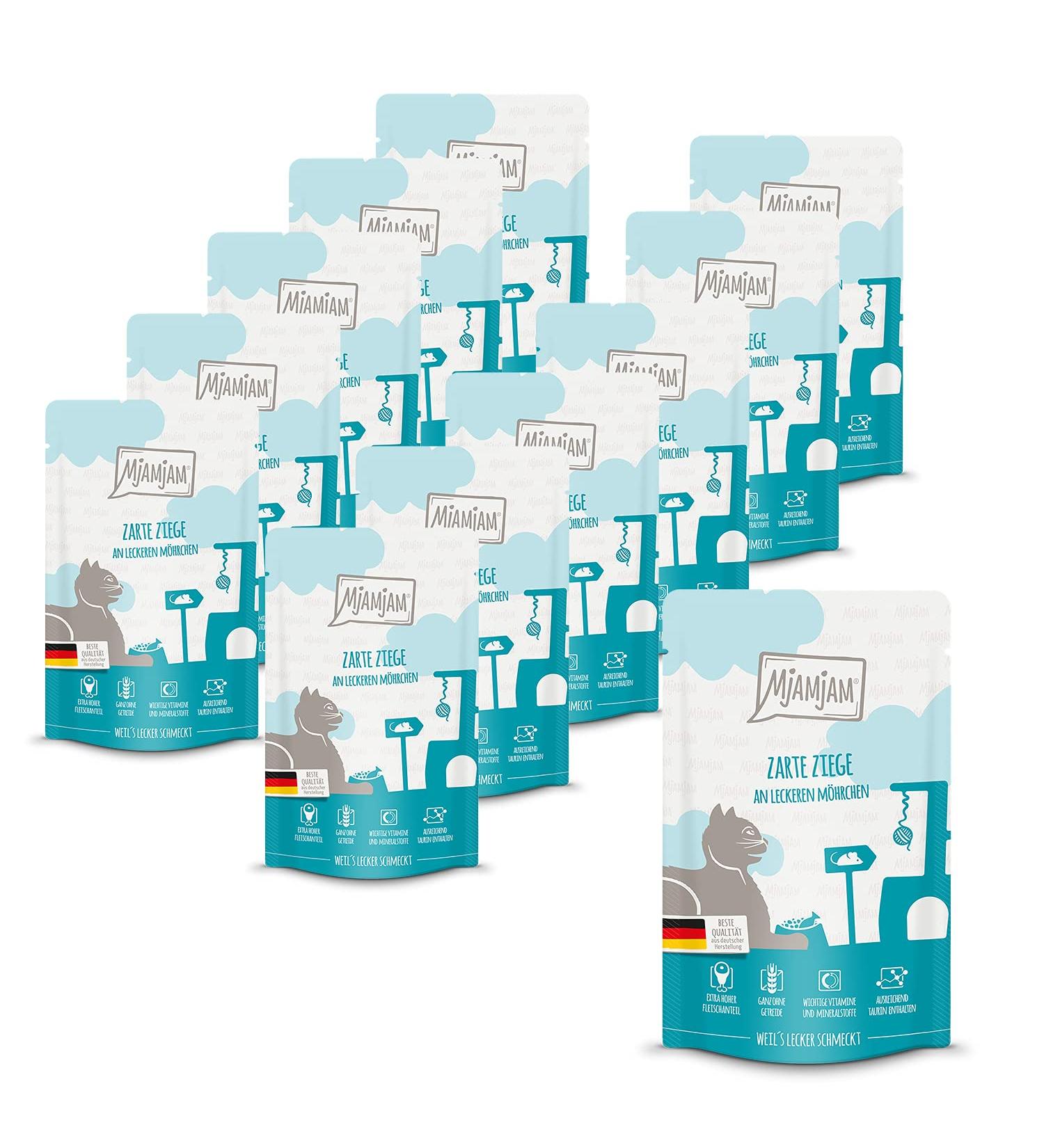 Mjamjam Premium Grain-Free Wet Cat Food - Squeeze Pack Delicate Goat & Carrot - 12x125g (Extra Meat) - Buy Online on GoSupps.com