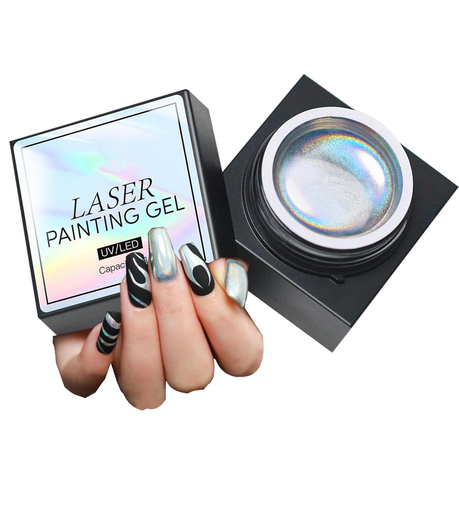 Euyehn Holographic Gel Nail Polish | 5ml Nail Polish Silver Chrome | Sparkling Colors Glossy Nail Gel Liner For Home Salon Manicure - Buy Online on GoSupps.com
