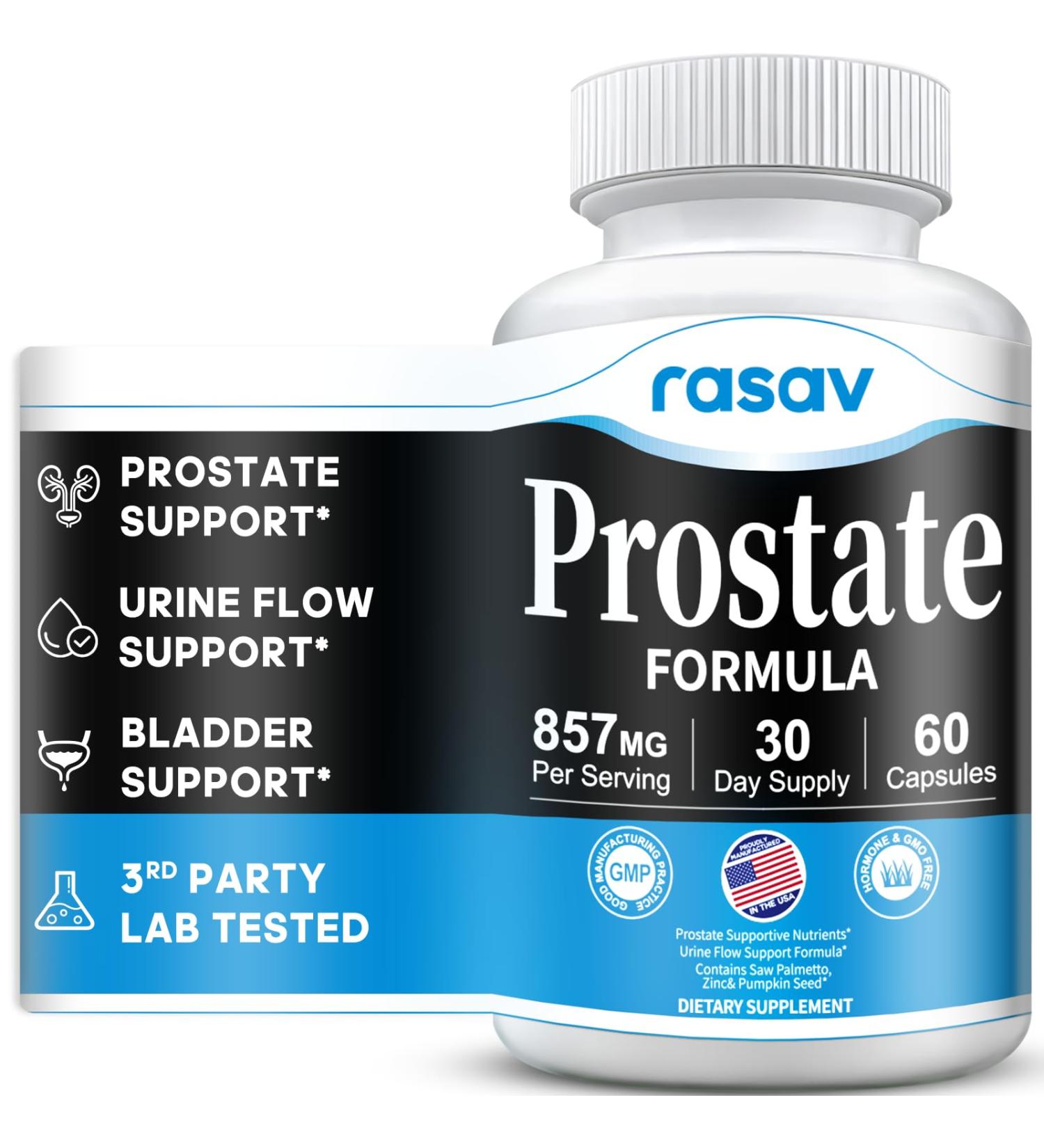 Rasav Prostate Health Supplement for Men with Saw Palmetto, Pygeum, Nettle & Pumpkin Seed, DHT Blocker - Helps Support Urinary Tract Health and Prostate Function, 60 Capsules 60 Count (Pack of 1) - Buy Online on GoSupps.com