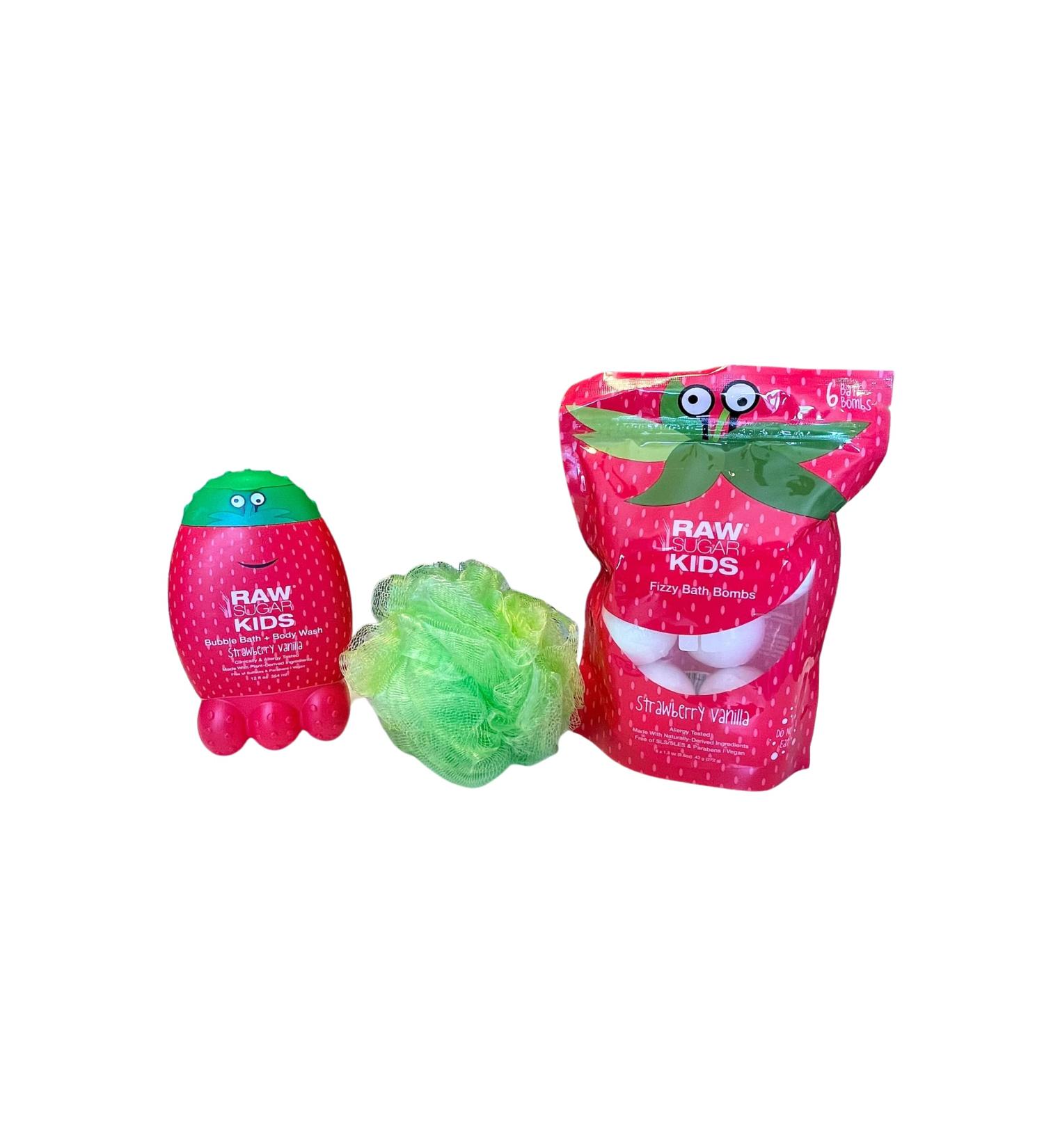 RAW Sugar Kids Strawberry Vanilla Bath Bundle: Bubble Bath, Body Wash, Bath Bombs - 12oz - Buy Online on GoSupps.com