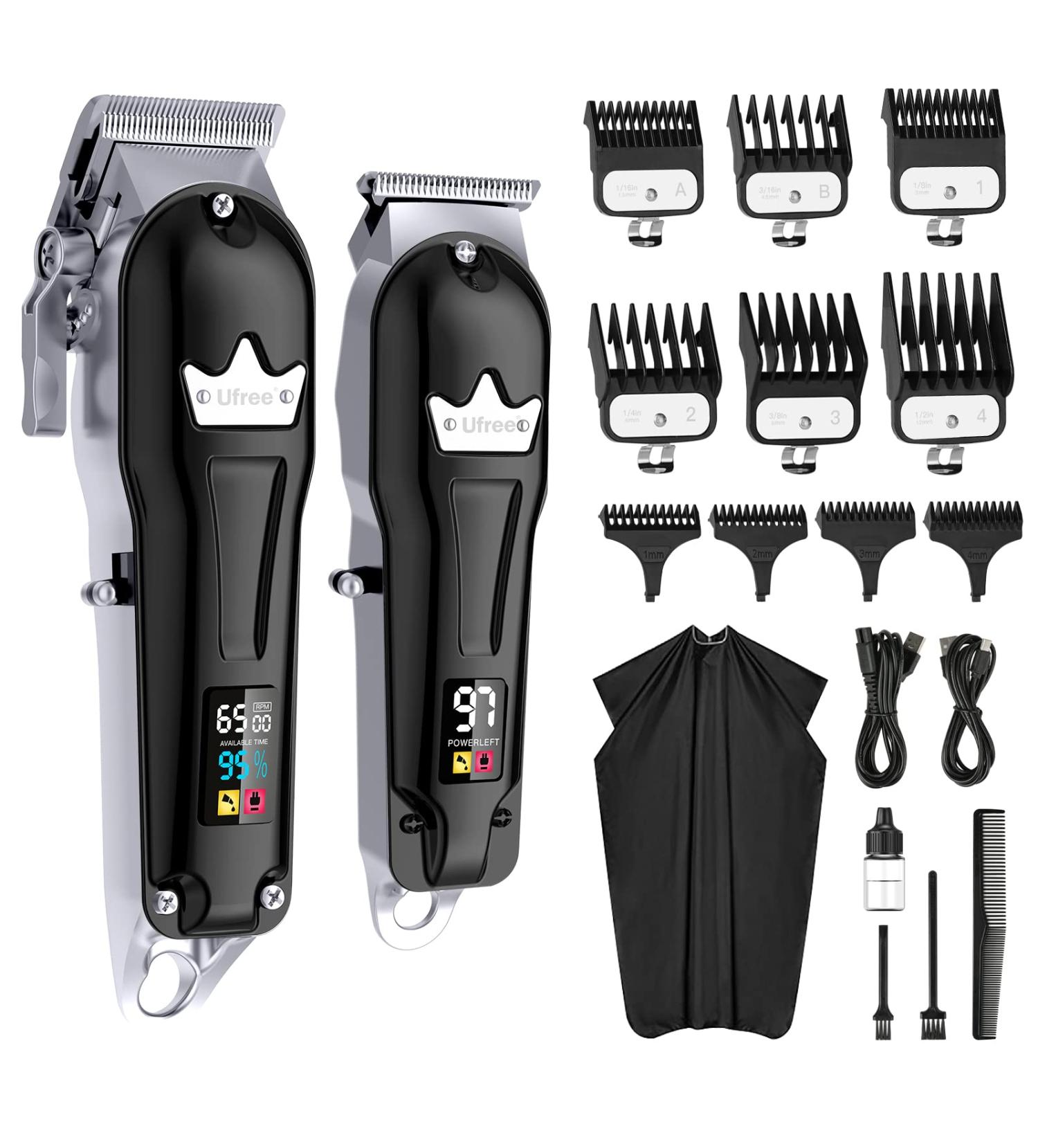 Ufree Professional Hair Clippers for Men with T-Blade Hair Trimmer Cordless Barber Clippers for Hair Cutting Kit LCD Display Rechargeable Black Black silver - Buy Online on GoSupps.com