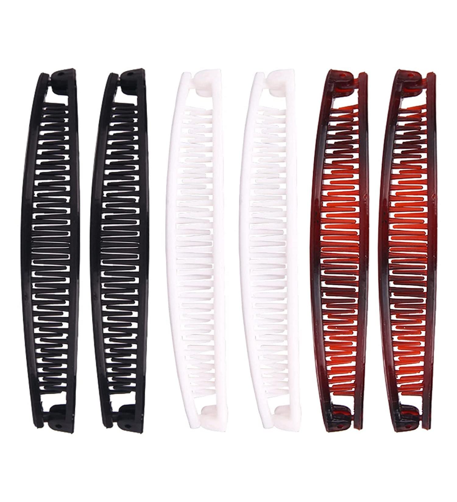 6 Pieces Banana Hair Clips Retro Ponytail Clips for Women's Hair Large Hair Clips for Thick Hair Clamp Comb Tool Banana Clip Long Barrettes for Women(Brown White Black) - Buy Online on GoSupps.com
