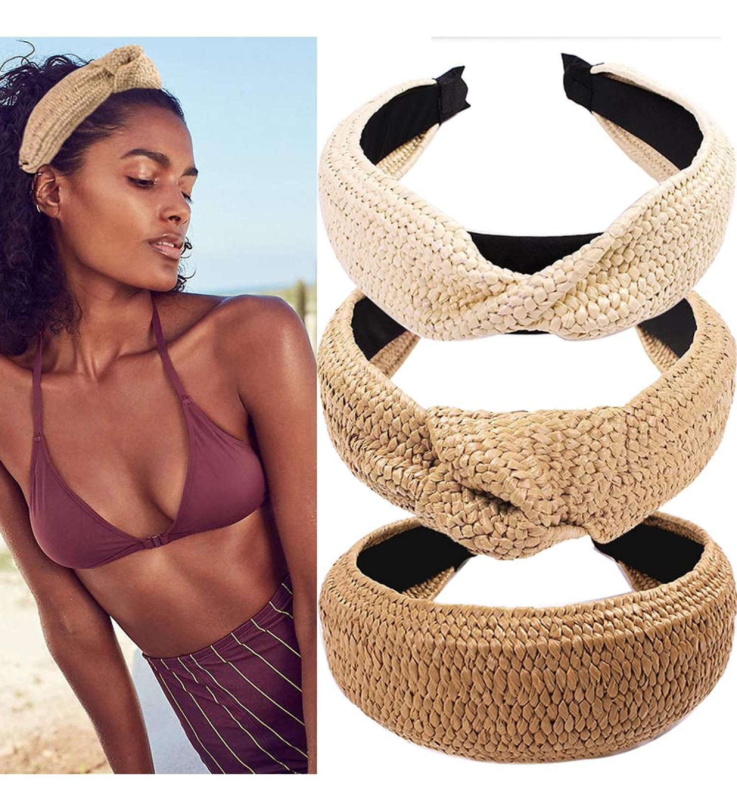 Boho Style 3-Piece Straw Knotted Headbands for Women - Fashionable Twist Knot Hair Accessories - Buy Online on GoSupps.com