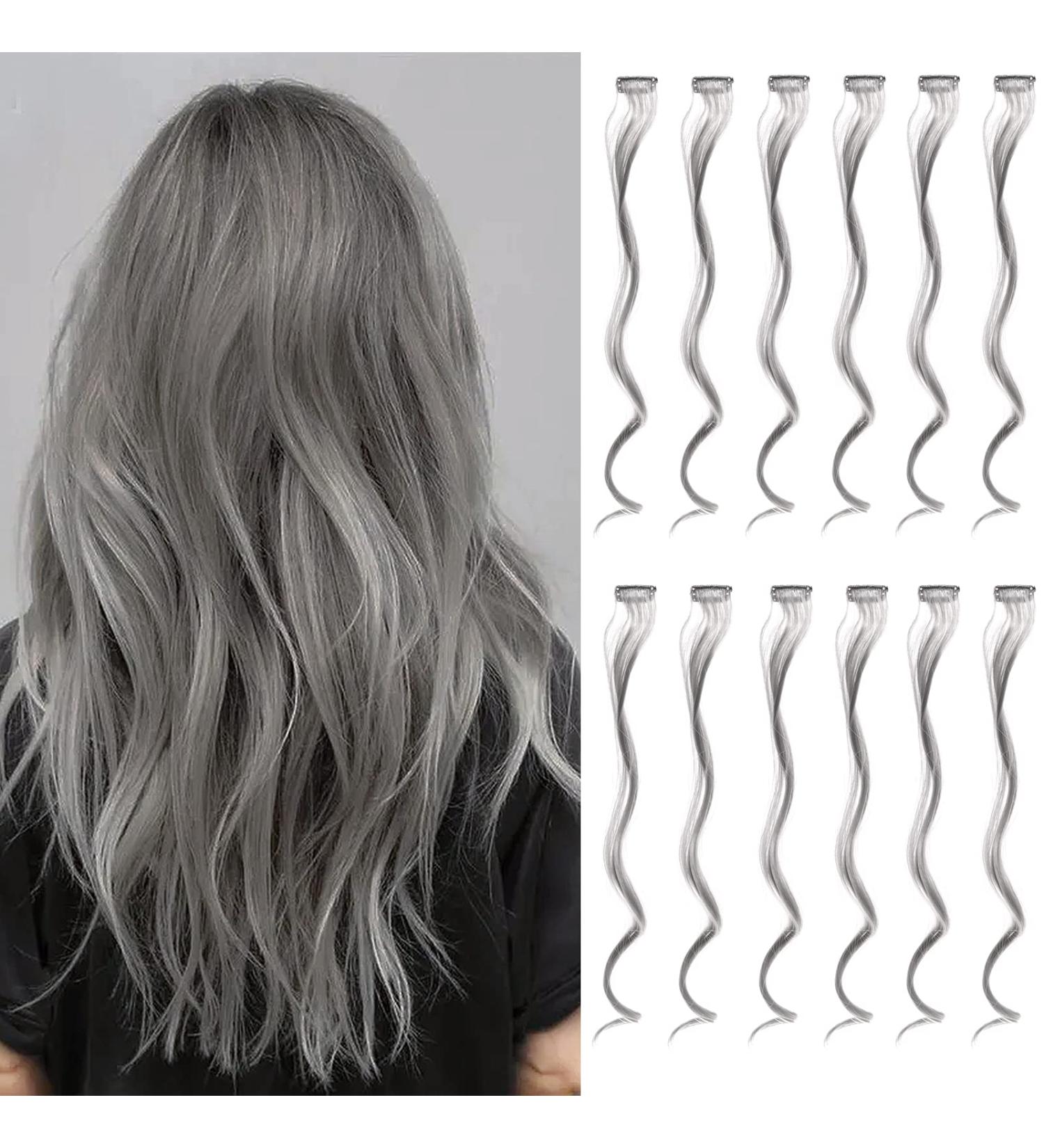 12 PCS DIY Curly Hair Extensions Clip In Highlights - Gray - Perfect for Women & Girls - Buy Online on GoSupps.com