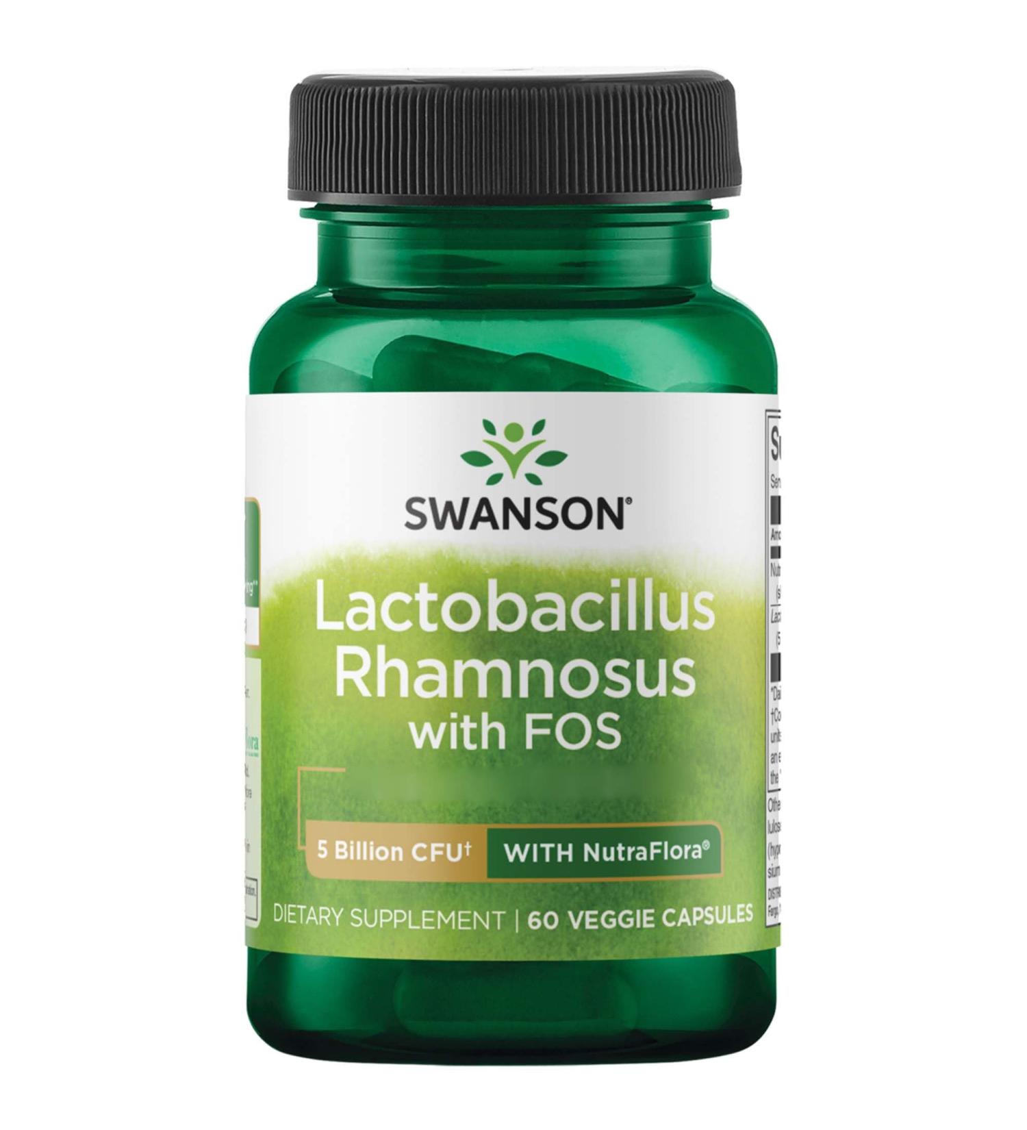 Swanson Lactobacillus Rhamnosus with FOS - 5 Billion KBE 60 Capsules | Gluten-Free Non-GMO Probiotic Supplement - Buy Online on GoSupps.com