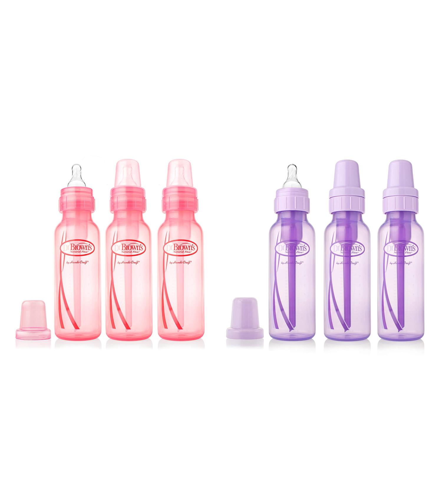 Dr. Brown's Girls' 6-Pack 8 oz. Bottles - 3 Lavender, 3 Pink - Natural Flow Design - Buy Online on GoSupps.com