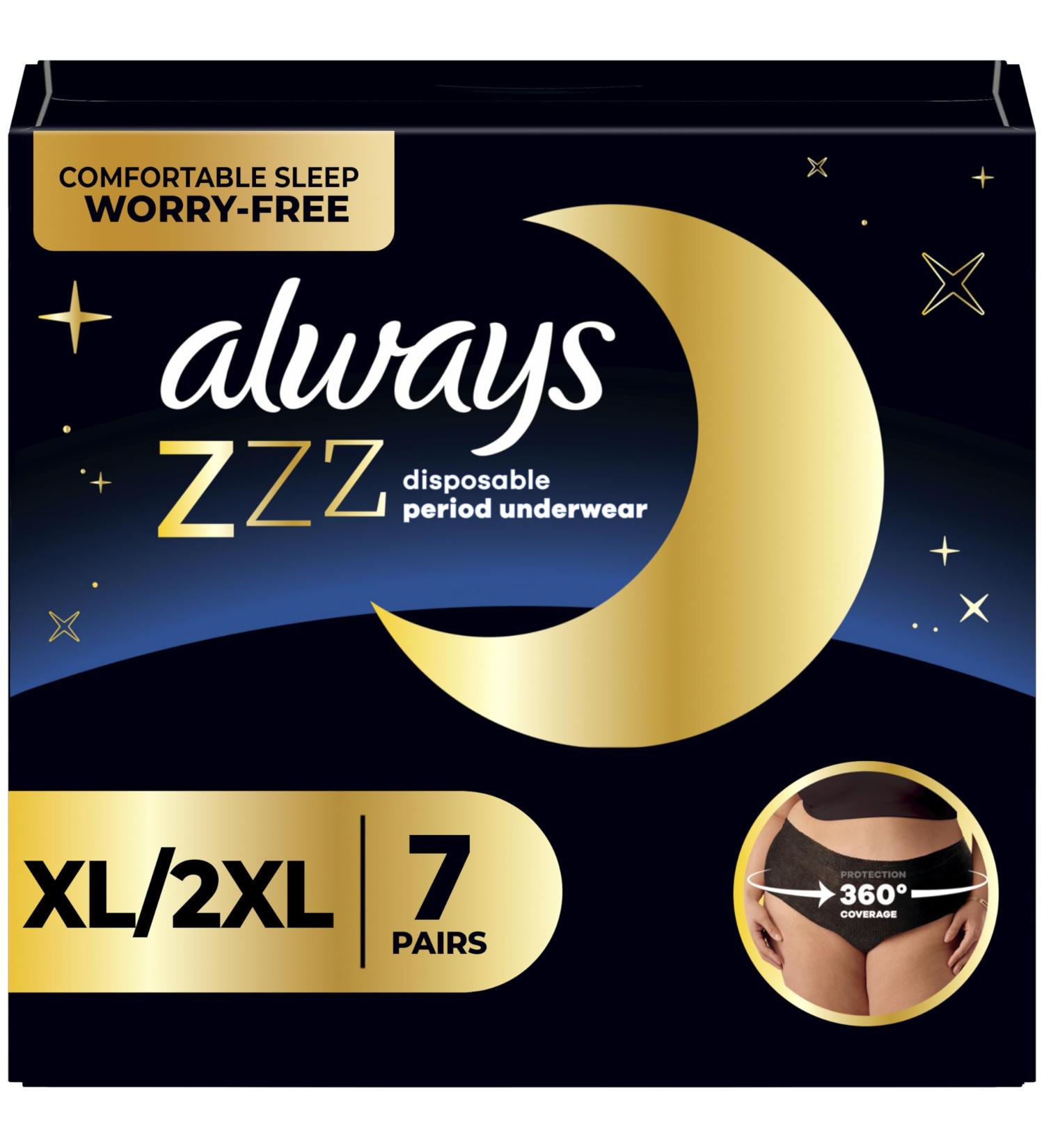 Always ZZZ Overnight Disposable Period Underwear for Women Sz XL 360 Coverage for Worry-Free Nights 7 Count - Buy Online on GoSupps.com