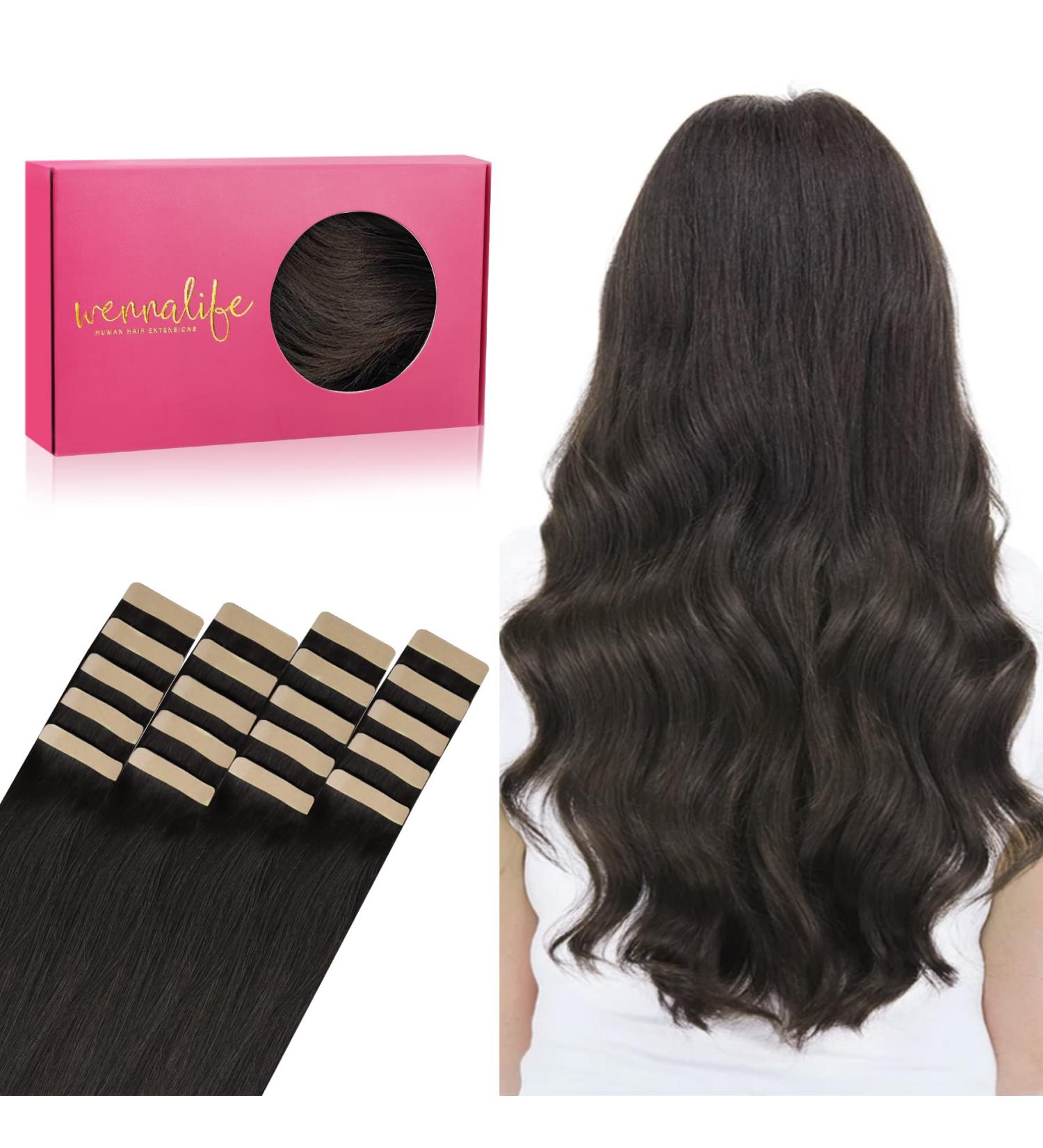 WhenALIFE Tape Extensions - Real Hair 20PCs 60g 26 Inch Dark Brown Remy Invisible Skin Weft Extensions - Buy Online on GoSupps.com