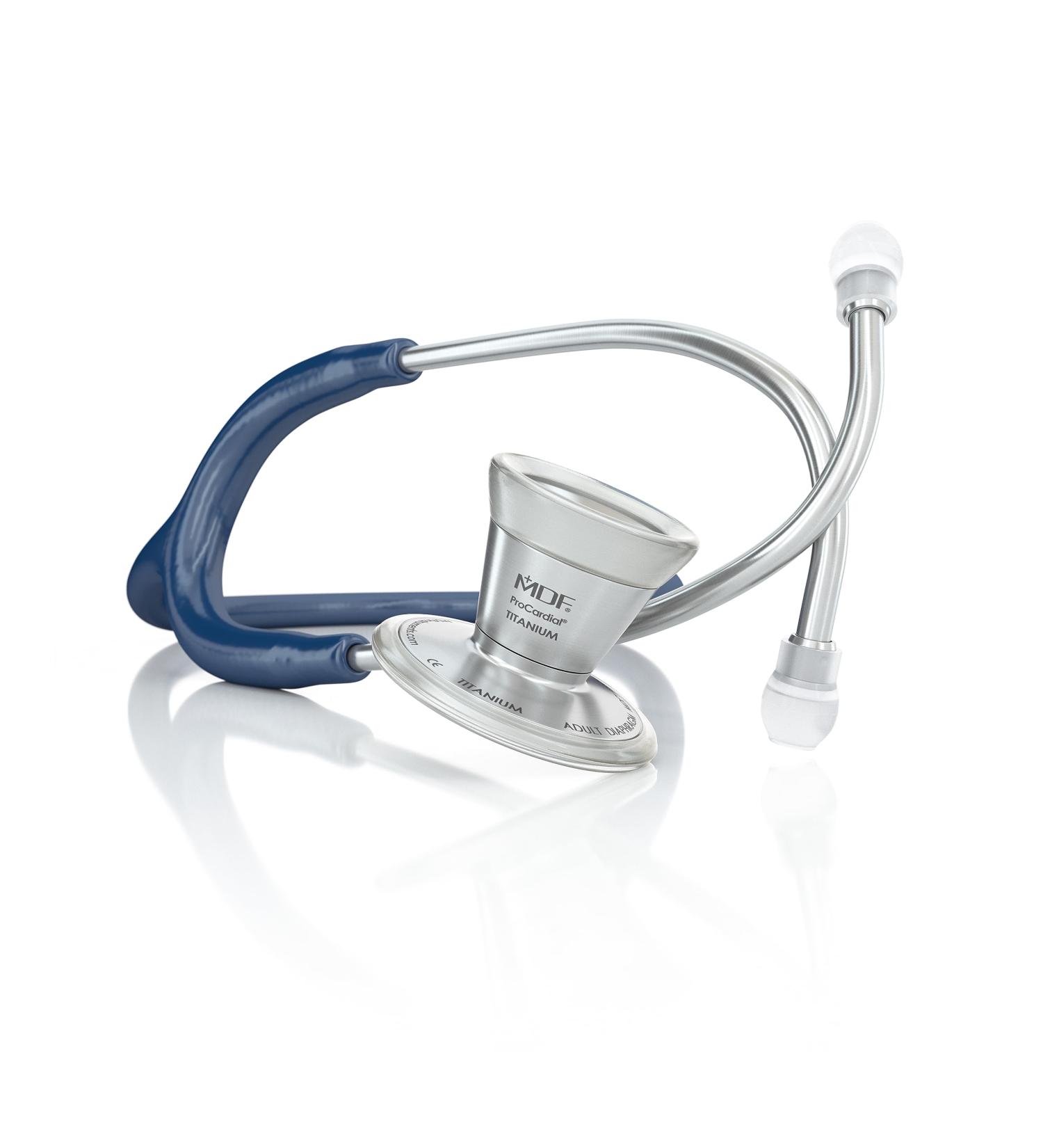MDF ProCardial Cardiology Stethoscope Lightweight Titanium Adult Dual Head Navy Blue Tube Silver Chestpiece-Headset MDF797T04