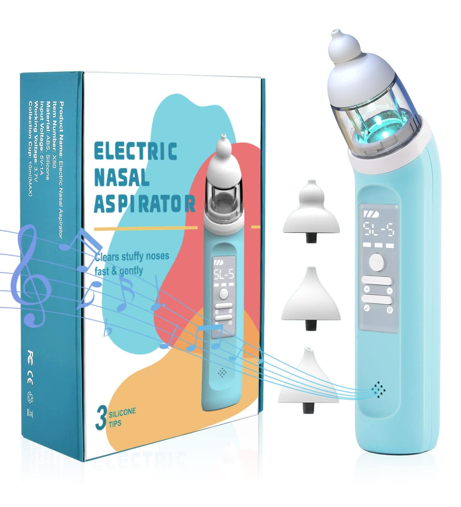 NZBOMU Baby Nasal Aspirator - Electric Nose Suction with 3 Silicone Tips | Rechargeable, 5 Levels of Suction, Music & Light - Buy Online on GoSupps.com