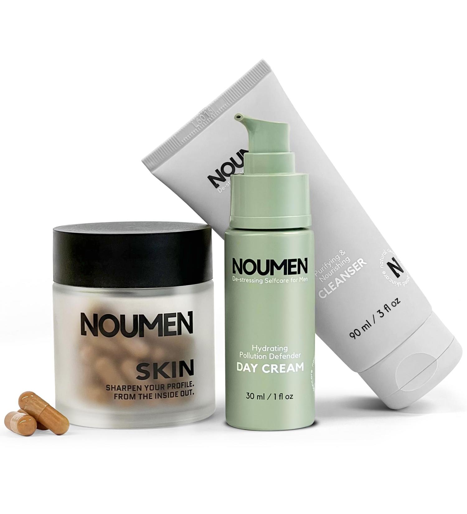 NOUMEN Men's Grooming Kit: Cleansing Gel Moisturizer and Skin Supplement - Vegan and Natural 60 Days Supply Made in Austria - Buy Online on GoSupps.com