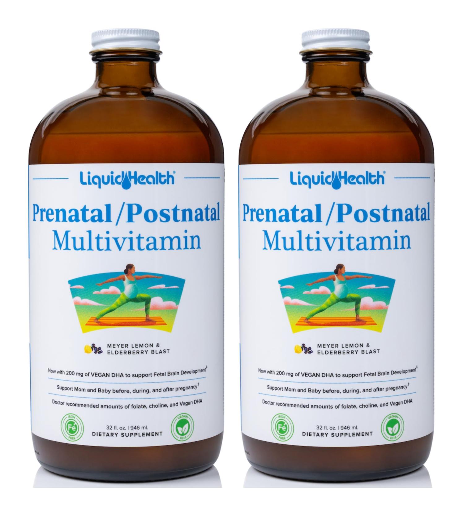 LIQUIDHEALTH Prenatal/Postnatal Multiple Liquid Women's Multivitamin with Real Folate - Pre & Postnatal Vitamins for Before During After Pregnancy - Made in USA Vegan Sugar-Free Non-GMO (2 Pack) 32 Fl Oz (Pack of 2) - Buy Online on GoSupps.com