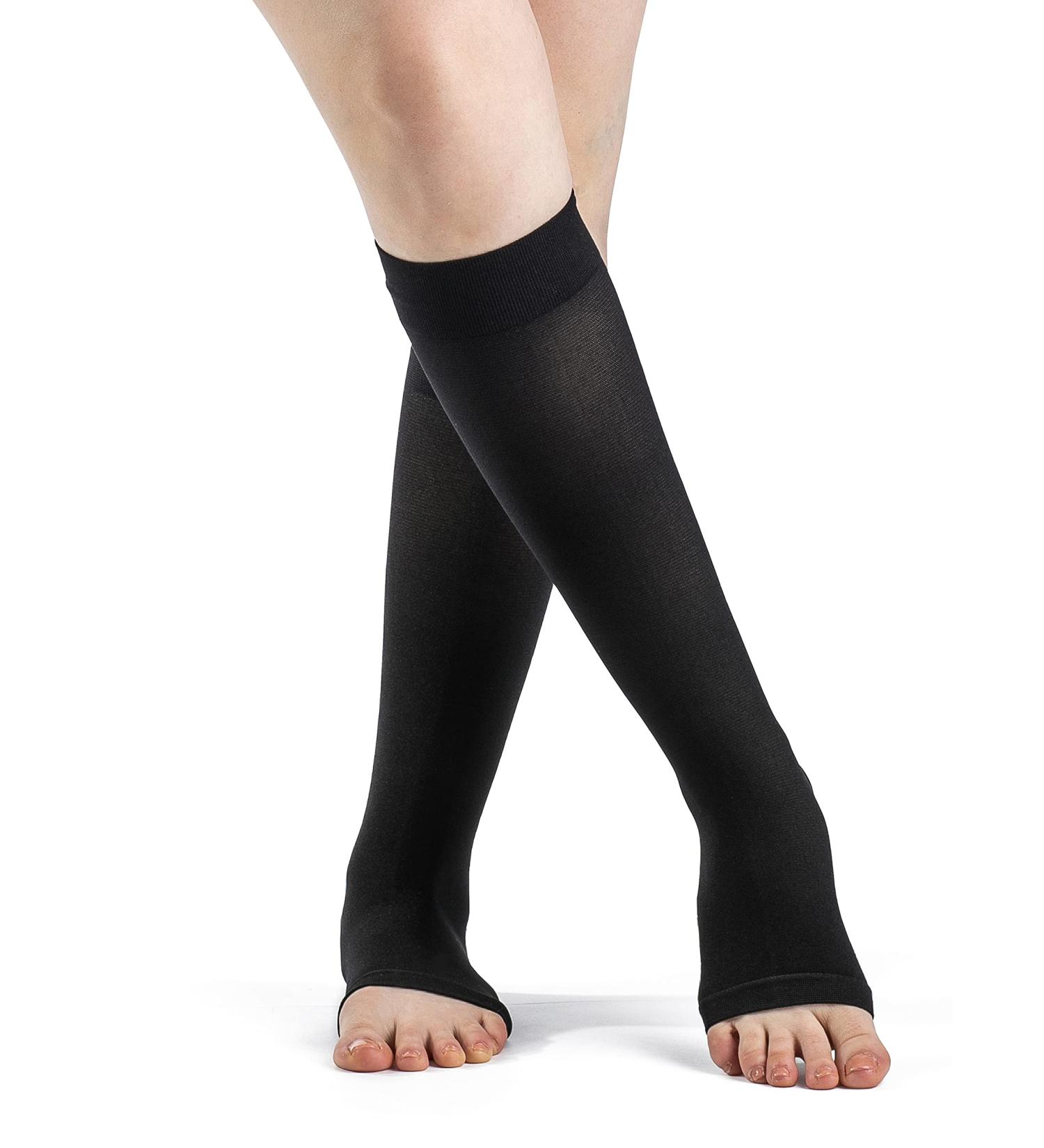 Sigvaris DYNAVEN Women's Compression Calf-High Socks 20-30mmHg - Open Toe Extra Large Short - Daily Comfort & Support - Black - Buy Online on GoSupps.com