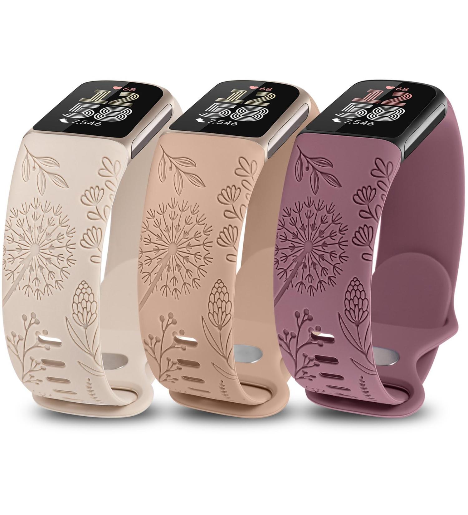 Shop Toyouths 3-Piece Dandelion Flower Silicone Bracelet for Fitbit Charge 6 & 5 - Cute Soft Sports Accessories in Polar Star Milk Tea & Smoke Violet - Buy Online on GoSupps.com
