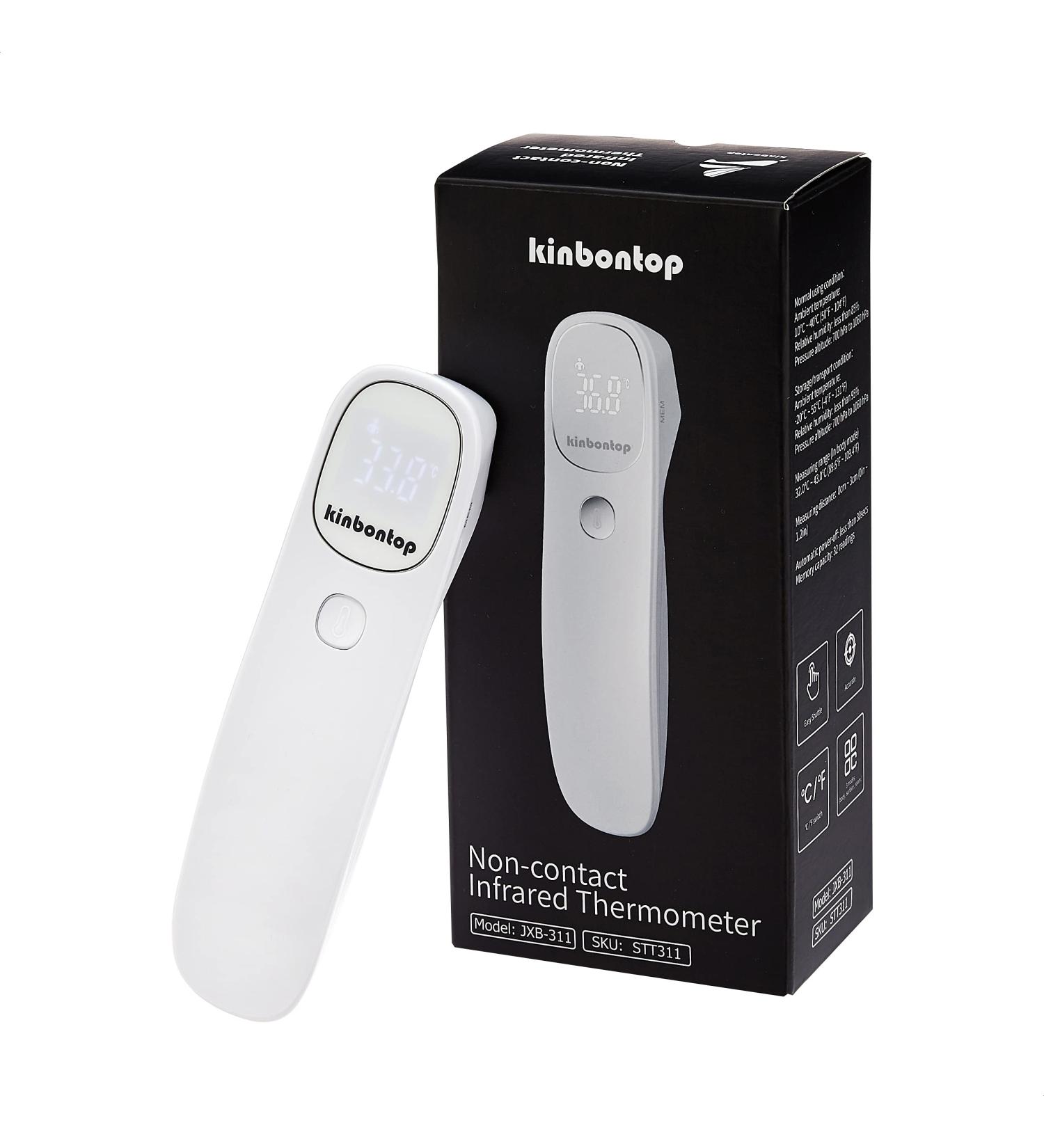 Kinbontop No-Touch Infrared Thermometer - LCD Screen, Memory Recall, Fever Alarm - Handheld Design for Adults, Children, Infants - Buy Online on GoSupps.com