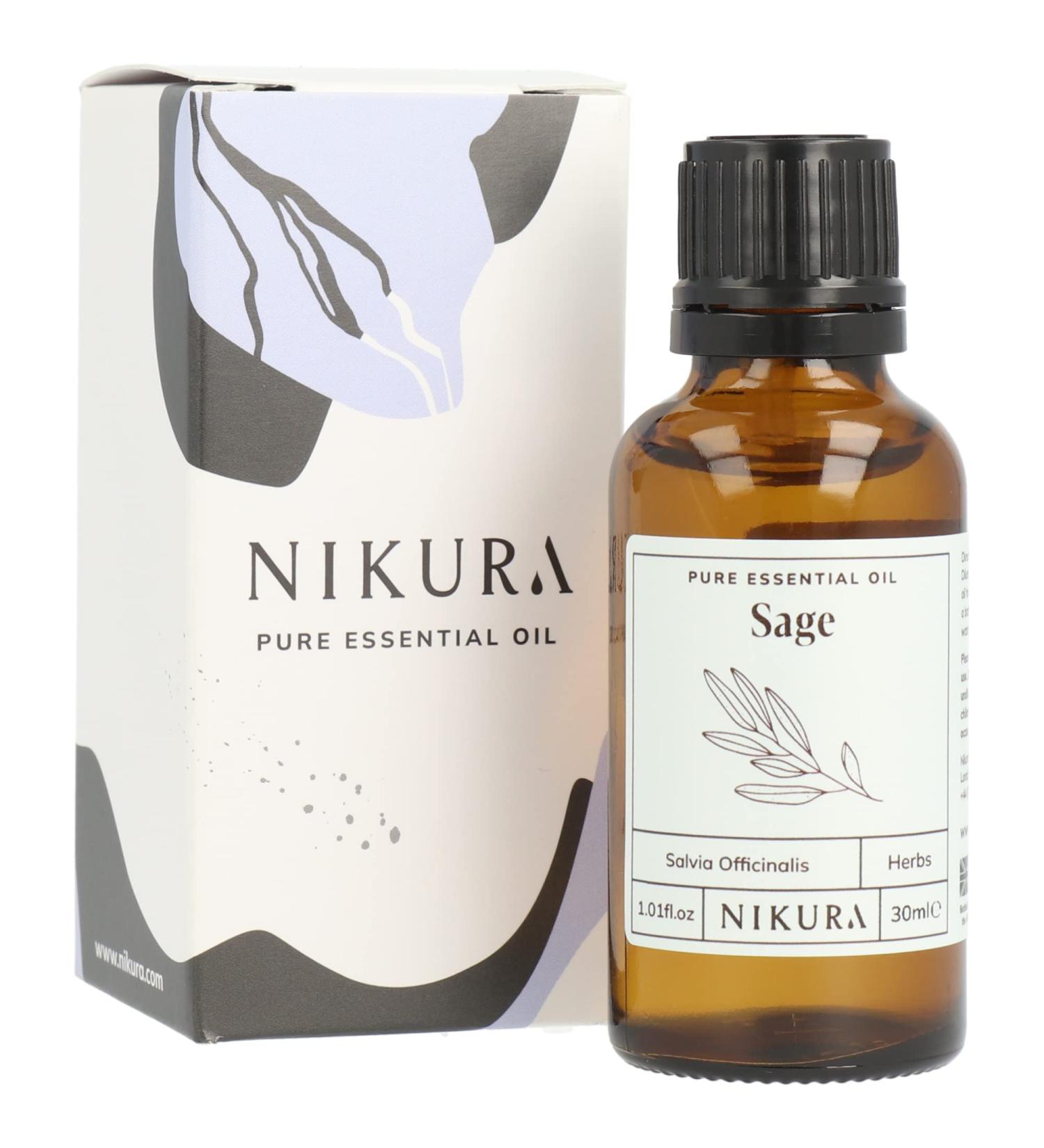 Nikura Sage Essential Oil 30ml - 100% Pure Natural Oils for Aromatherapy & Cleansing | Vegan & UK Made - Buy Online on GoSupps.com