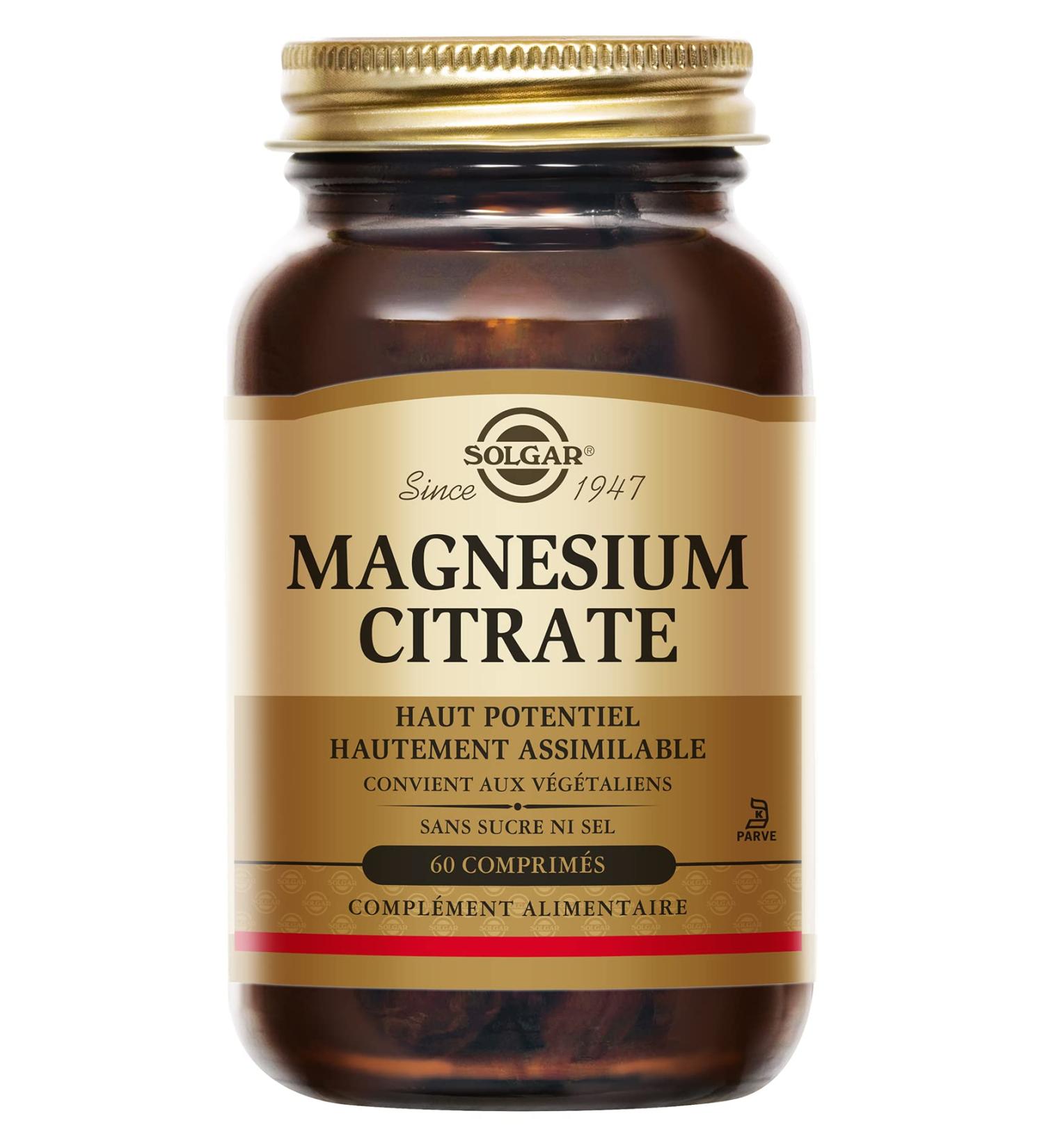 Solgar Magnesium Citrate - Sleep and Fatigue - Vitality and Energy - Highly Assimilable - Mineral - Food Supplement - Bottle of 60 Tablets - Buy Online on GoSupps.com