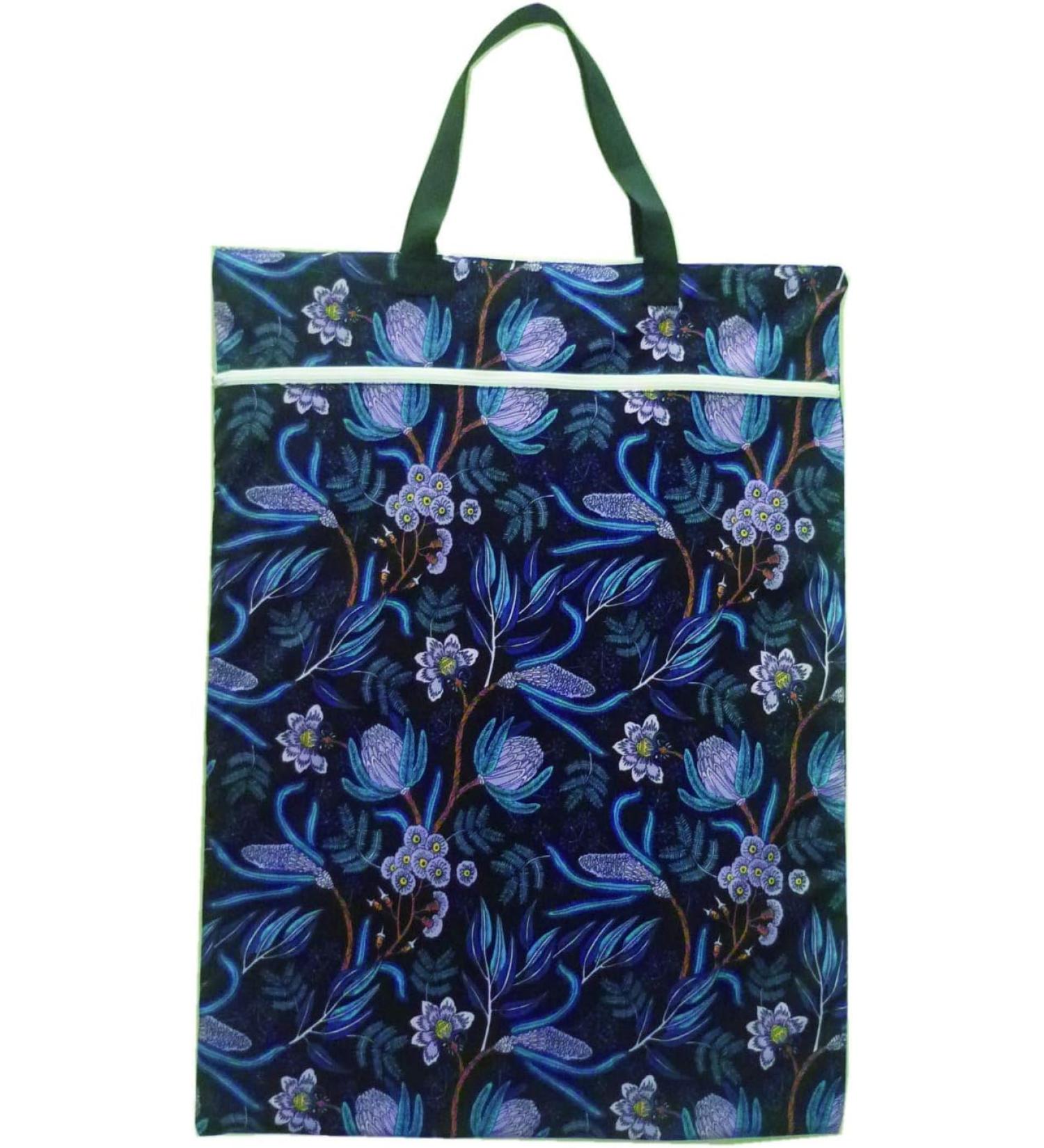 Large Hanging Wet/Dry Cloth Diaper Pail Bag for Reusable Diapers or Laundry (Purple Flower)