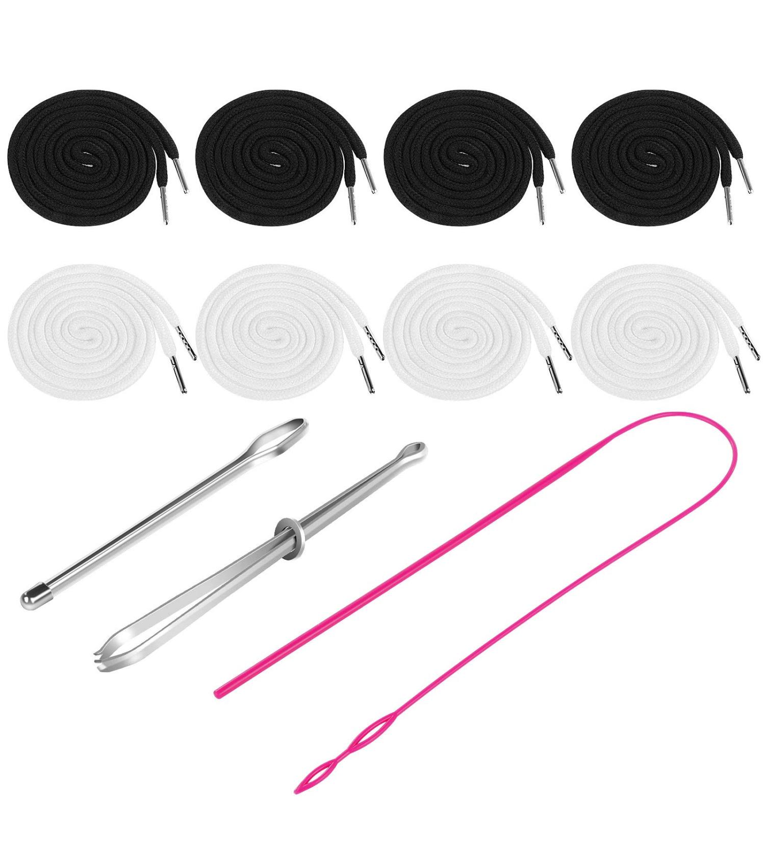 MiniRed 8PCS Drawstring Cords Set for Sweatpants & Shorts with Easy Threaders - Premium Hoodie String Replacement - 57 Inch, Black & White - Buy Online on GoSupps.com