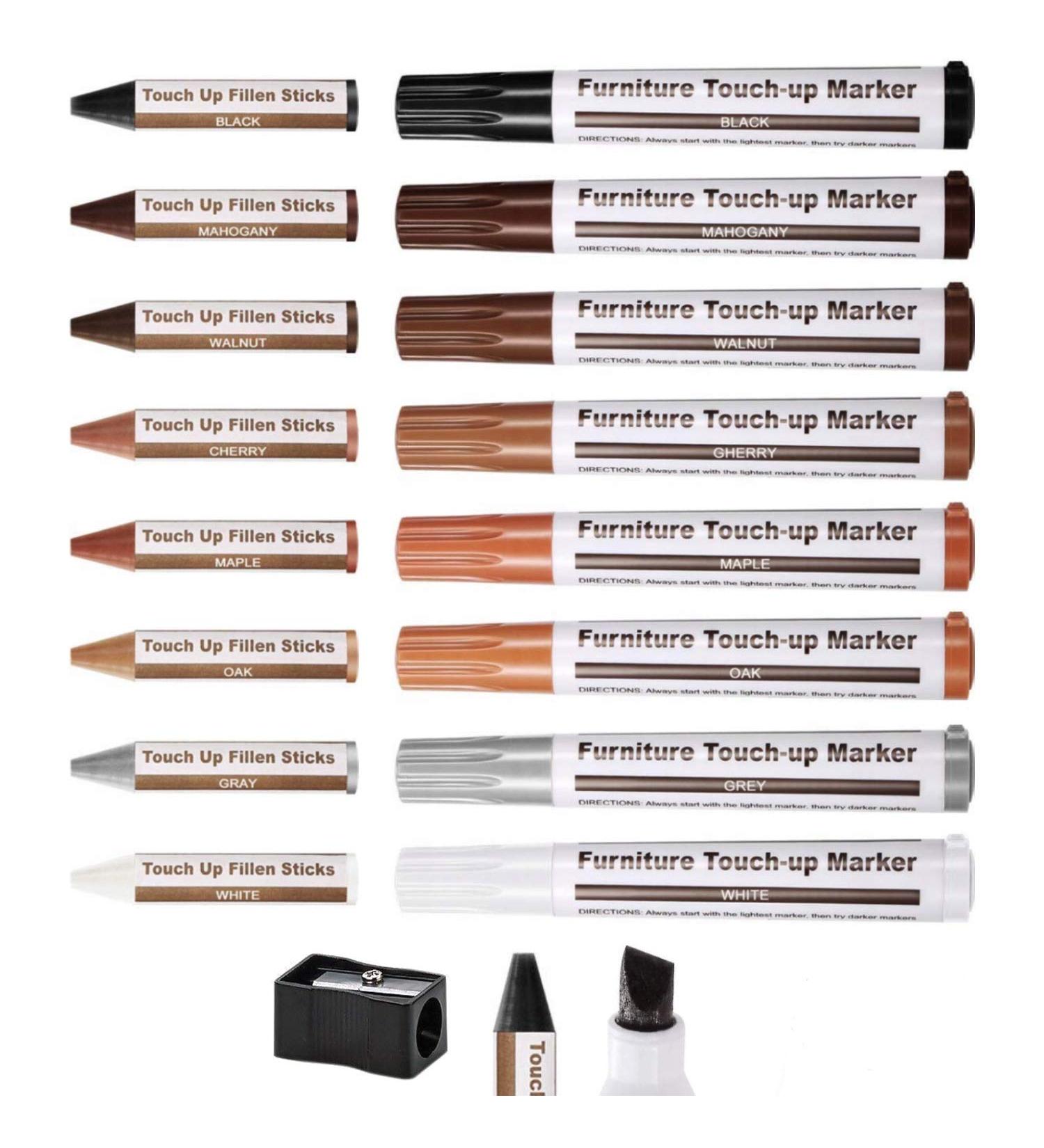 Procest 17 Piece Furniture Repair Kit - Wood Markers, Filler, Wax Sticks - Cover Scratches, Cracks on Furniture, Floors, Cabinets - 8 Colors - Buy Online on GoSupps.com