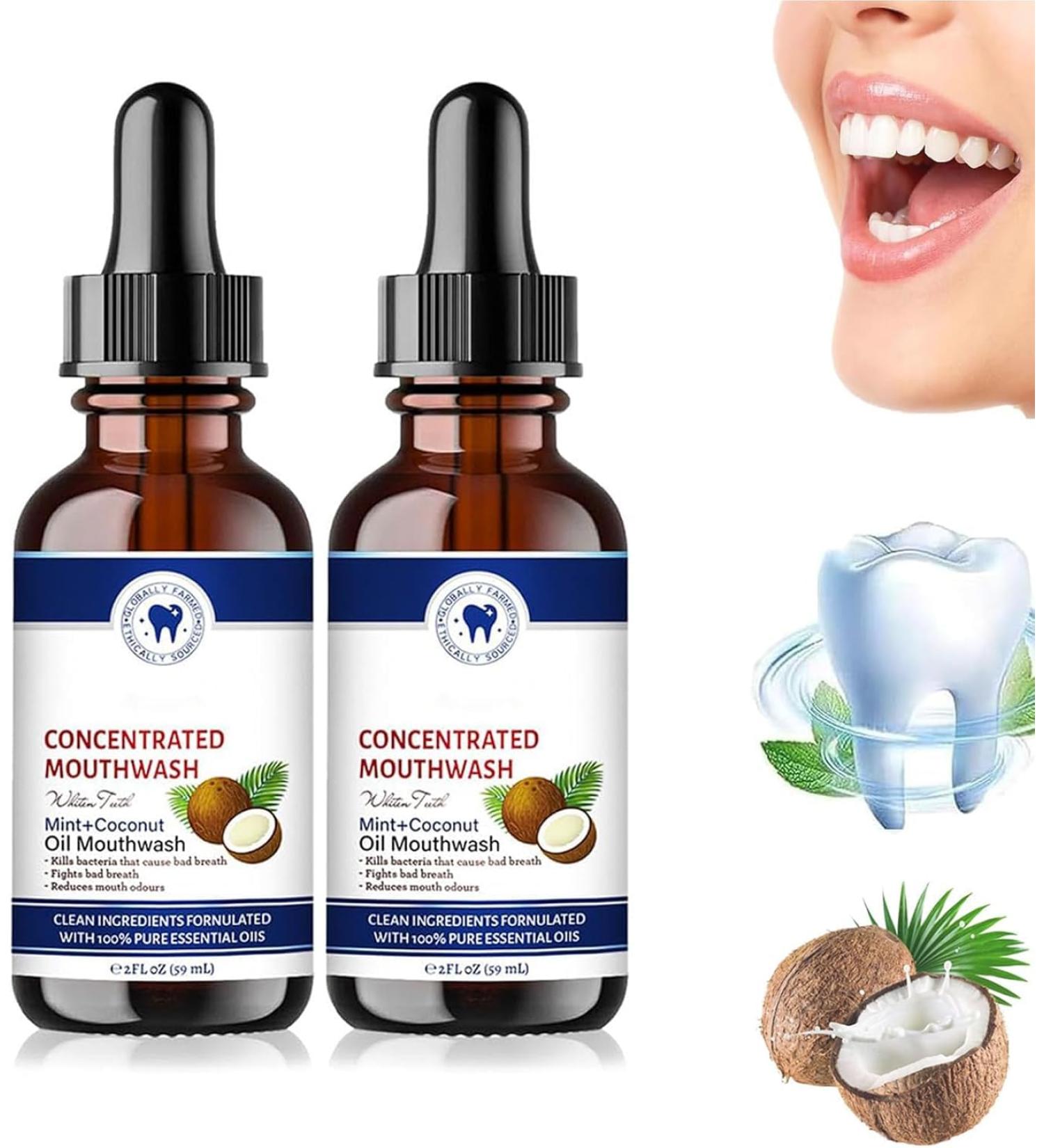 Bain de bouche l'huile de noix de coco bain de bouche l'huile fra che de noix de coco huile de noix de coco bio pure tirant pour les dents huile puissante de menthe poivr e bio (2) - Buy Online on GoSupps.com