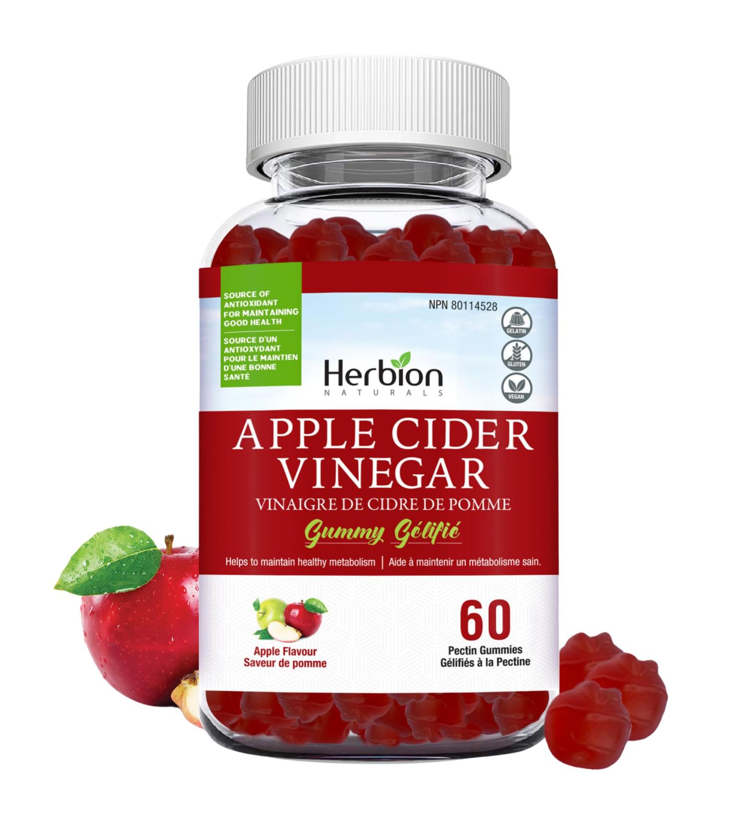 Herbion Naturals Apple Cider Vinegar Gummies with Folic Acid Pomegranate Beetroot & Vitamin B12 - 60 Pectin Gummies for Good Health & Metabolism - Apple Flavor - Buy Online on GoSupps.com