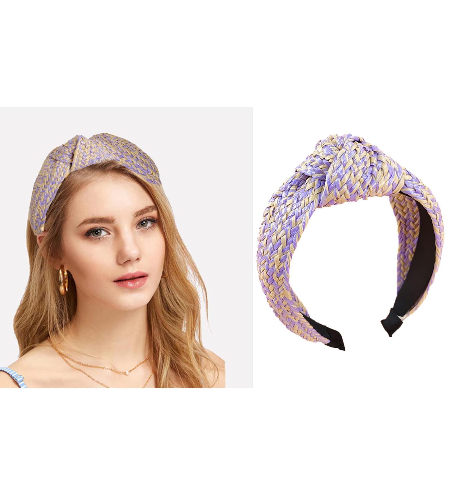 Bohemian Purple Raffia Straw Headband: Stylish Wide Hairband for Girls - Buy Online on GoSupps.com
