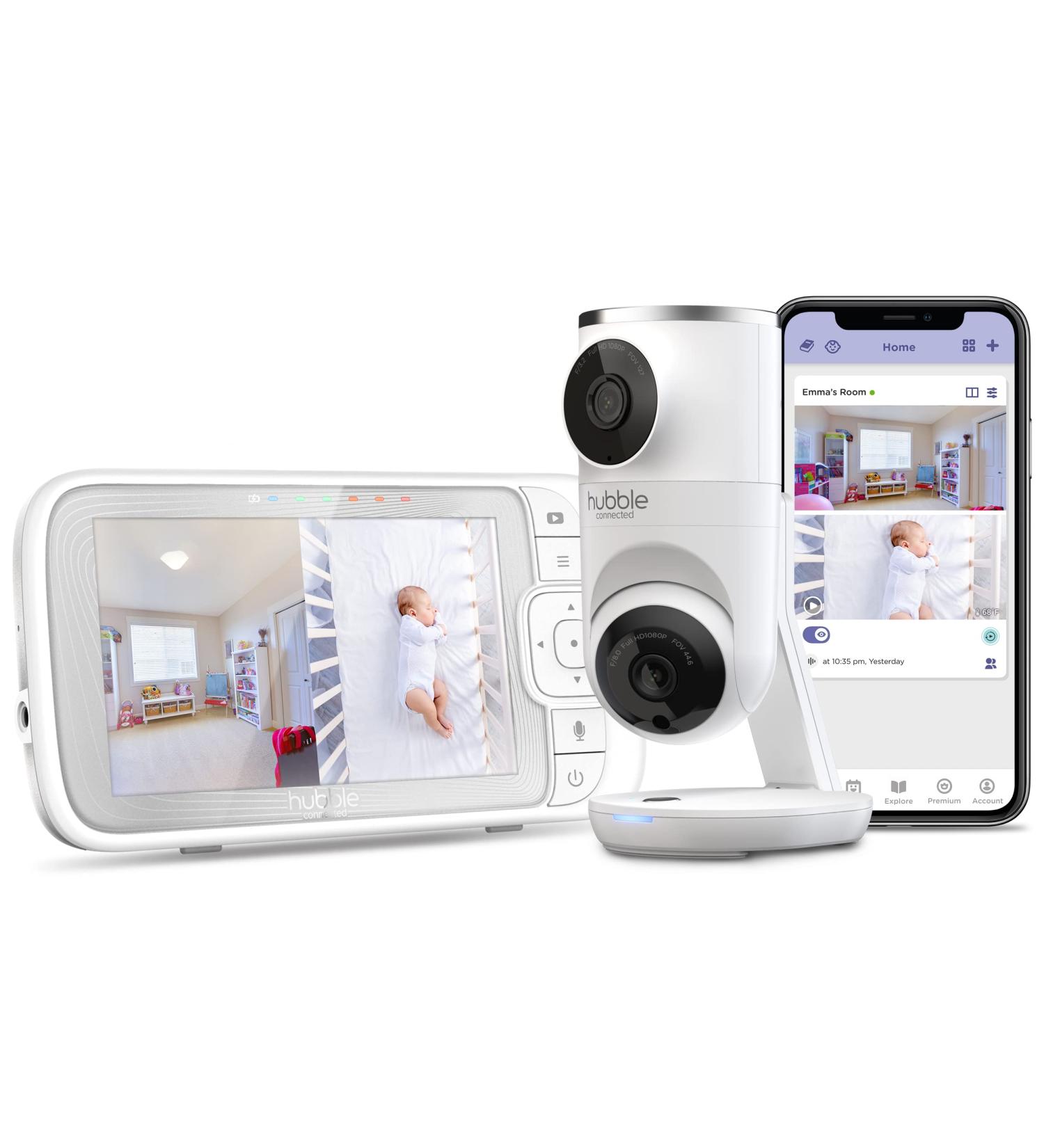 Hubble Connected Dual Camera Baby Monitor with AI Motion Tracking and Night Vision - 5 Screen, Remote Pan Tilt Zoom, Room Temperature Sensor - Buy Online on GoSupps.com