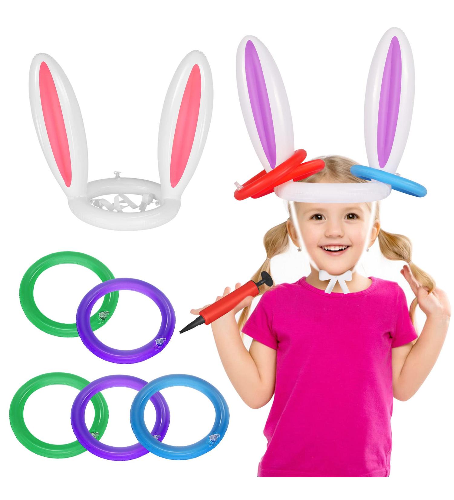 Easter Inflatable Bunny Ring Toss Game - 2 Sets, 8 Rings, Pump Included - Indoor & Outdoor Kids Party Game - Buy Online on GoSupps.com