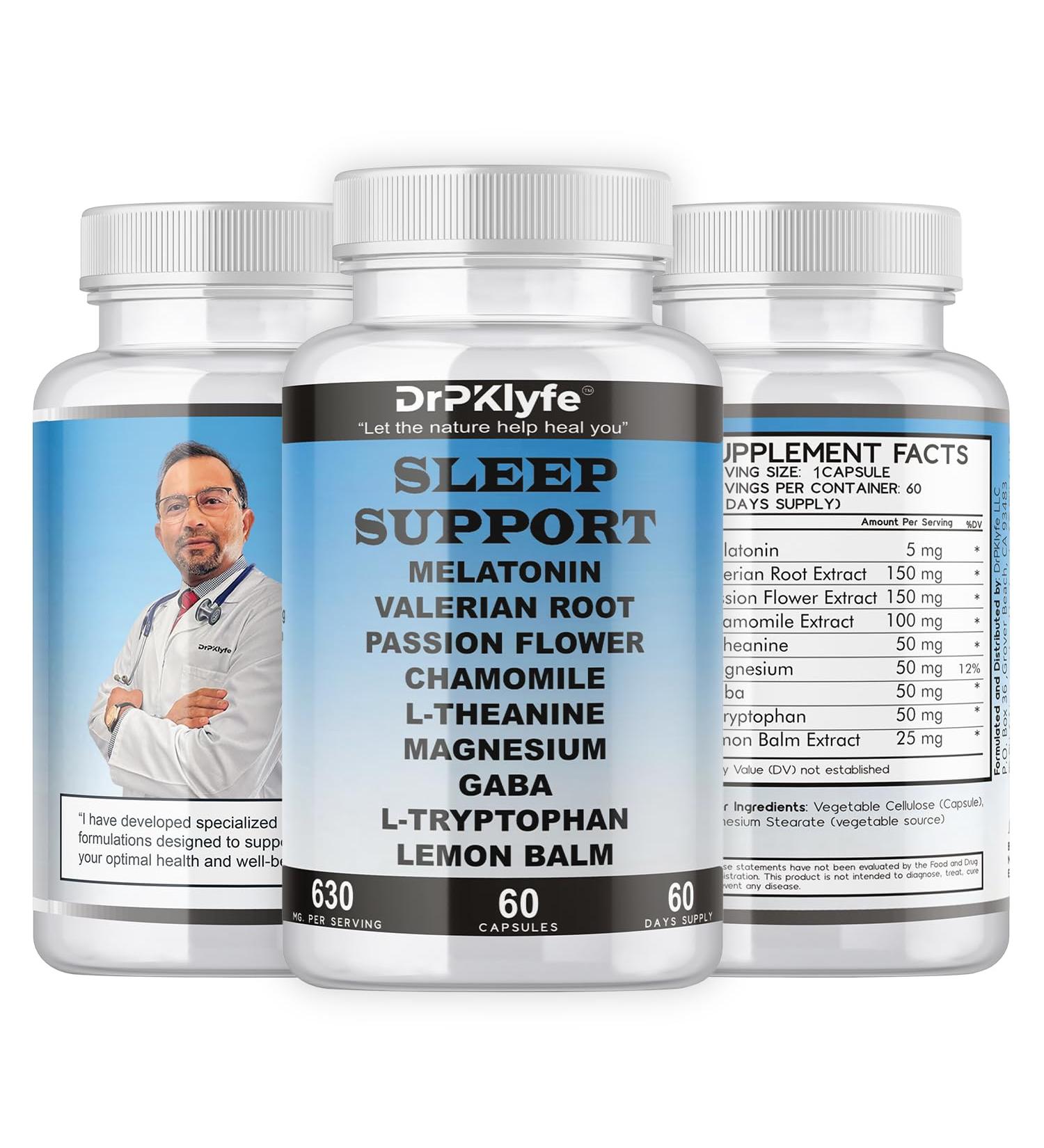 DrPKLyfe Sleep Aid: Melatonin Valerian Root Passion Flower Chamomile L-Theanine Magnesium GABA Capsules: 630mg 60 Days Supply for Men & Women|Natural Sleep Aid Solution - Buy Online on GoSupps.com
