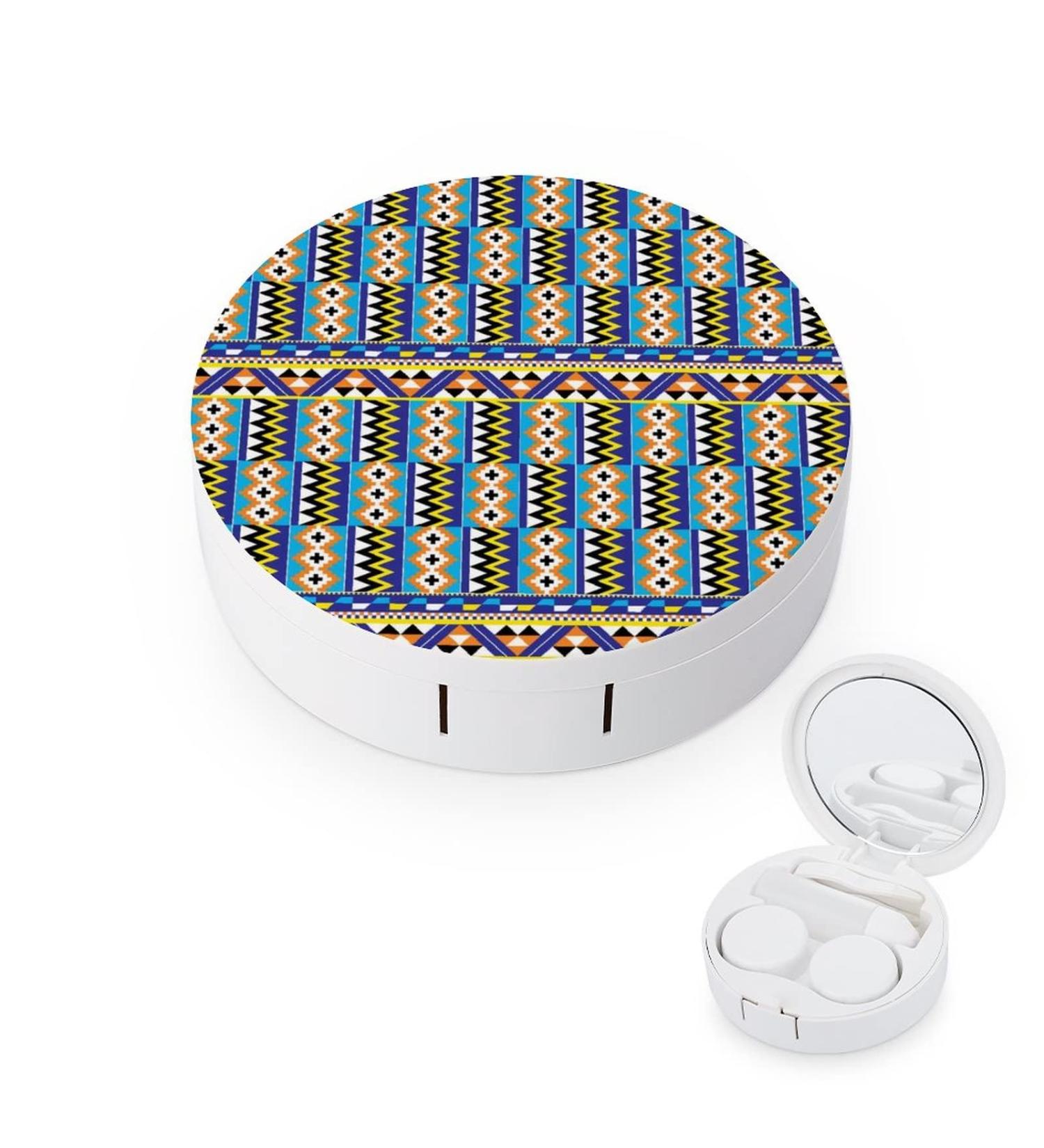 African Tribal Kente Ethnic Pattern Round Case For Contact Lens Kit Storage Box with Mirror Printed - Buy Online on GoSupps.com