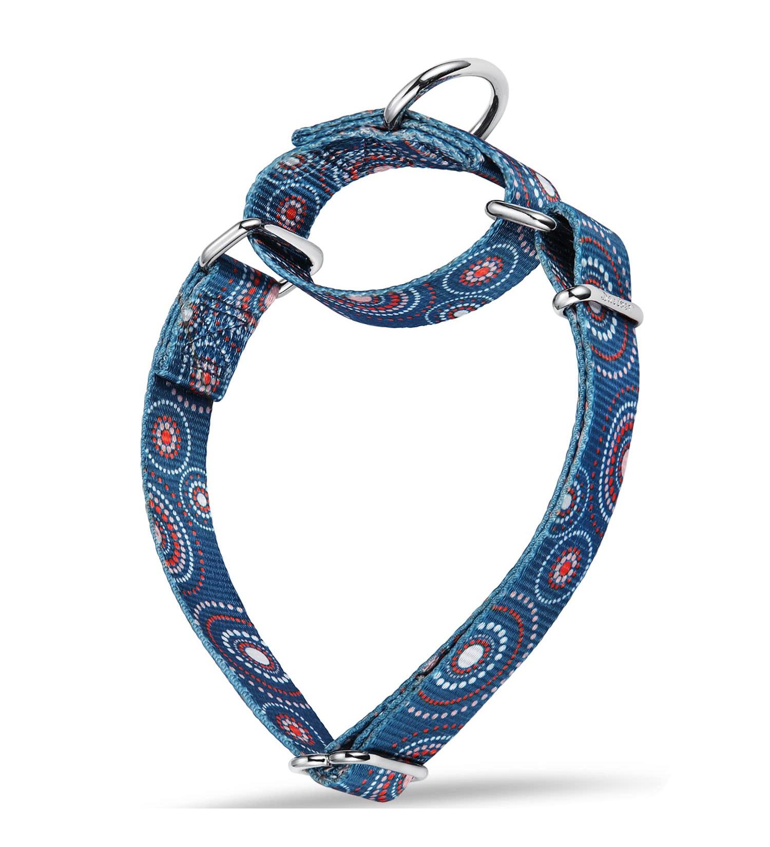 Martingale Dog Collar with Flower Pressure - No Pulling Adjustable Durable Large Size (43.2-63.5 cm) - Indigo Fireworks Design - Buy Online on GoSupps.com