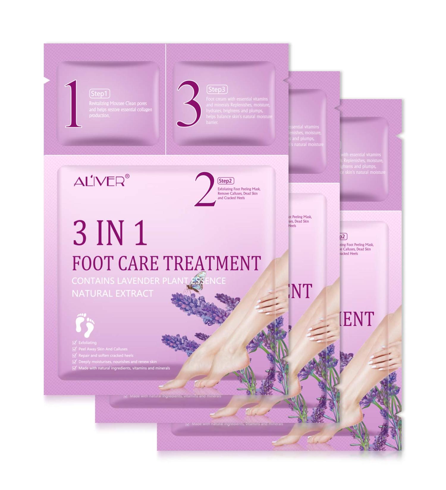 Foot Peel Mask with Natural Lavender Extract - 3 Pack for Smooth, Soft Feet | Removes Dead Skin & Calluses - Easy 3 Step Foot Care System - Buy Online on GoSupps.com