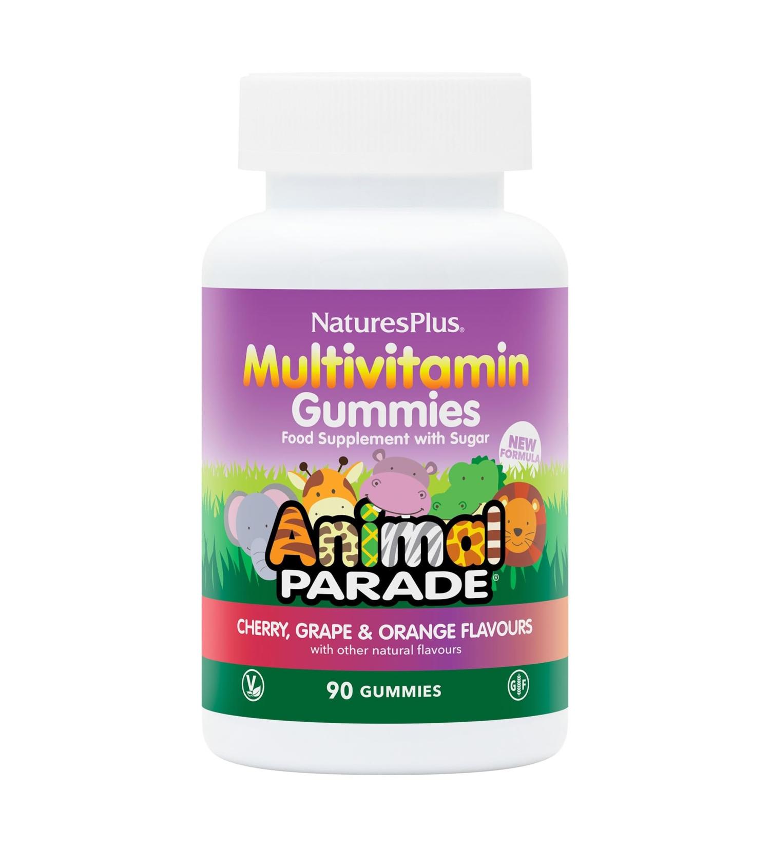 NaturesPlus Animal Parade Multivitamin Children's Gummies - 90 Count - Assorted Cherry Grape & Orange Flavors - Supports Immune System - Vegetarian Gluten Free - 30 Servings - Buy Online on GoSupps.com