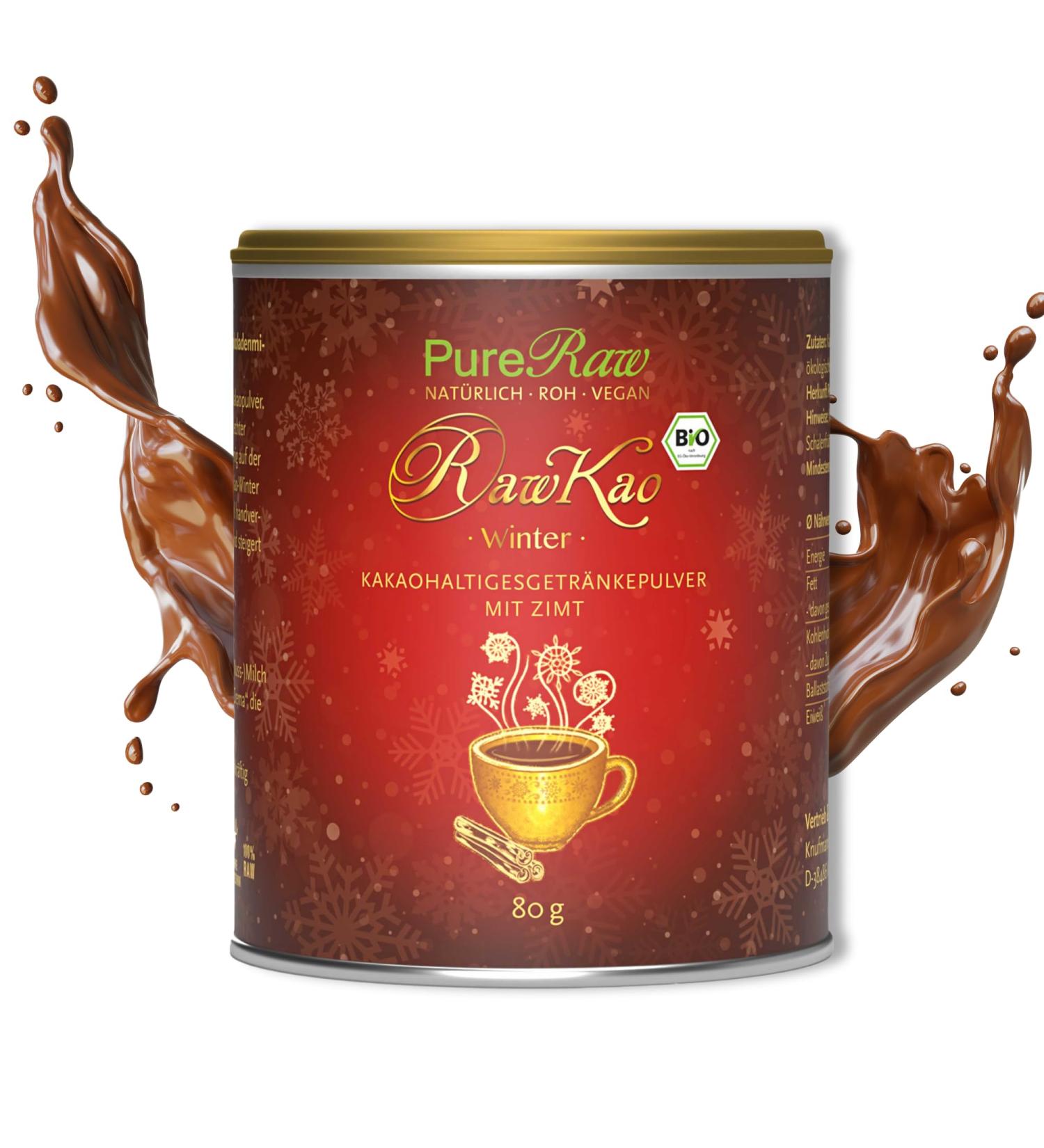 Makao Winter Cocoa Cinnamon Maca Lucuma Carob - Organic Raw Vegan Hot Chocolate | Sugar-Free Superfood Drink 80g | Pureeraw - Buy Online on GoSupps.com