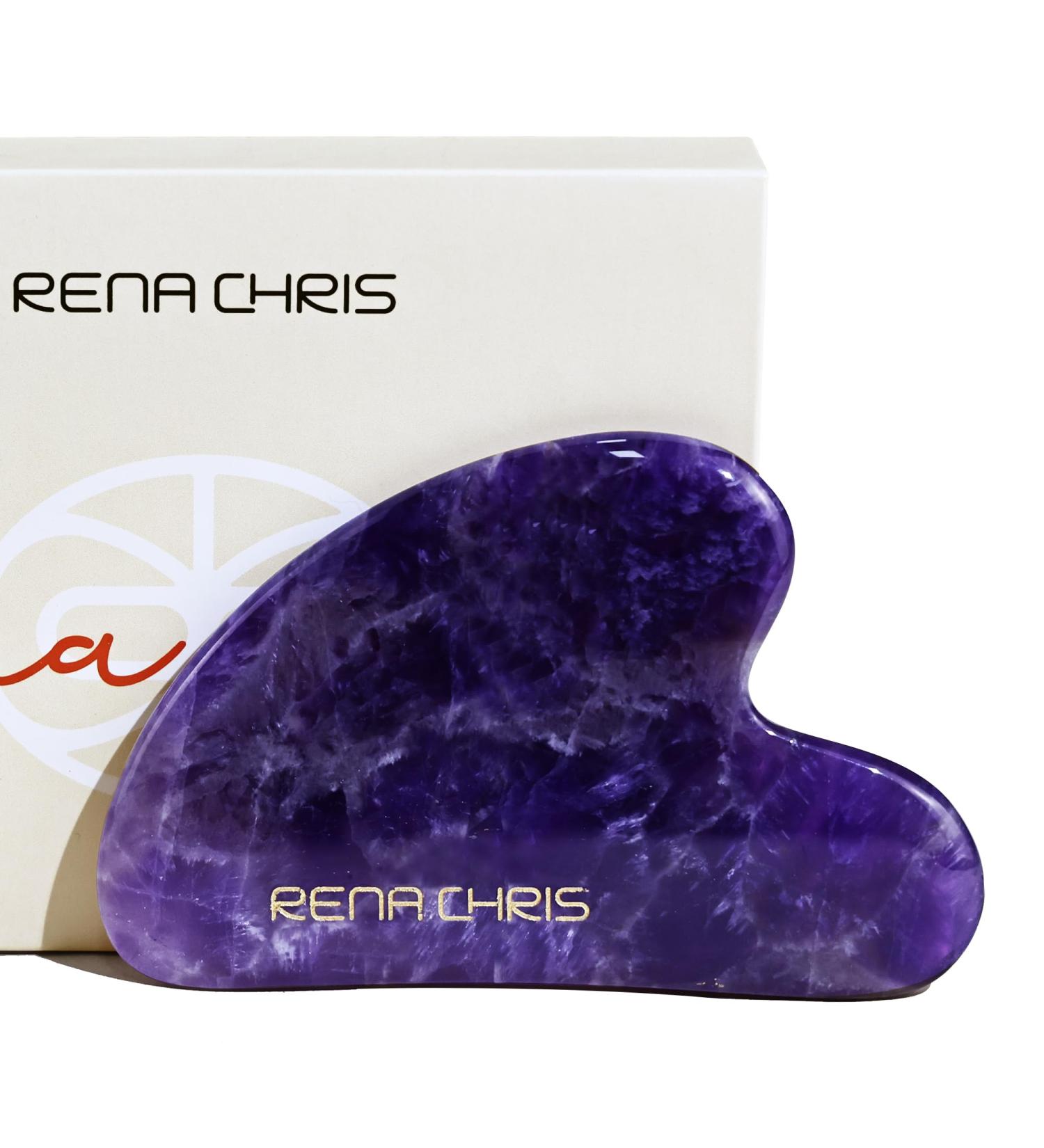 Rena Chris Amethyst Gua Sha Stein - 100% Natural Facial Tool for Jaw Shaping & Swelling Relief | Daily Skincare Set - Buy Online on GoSupps.com