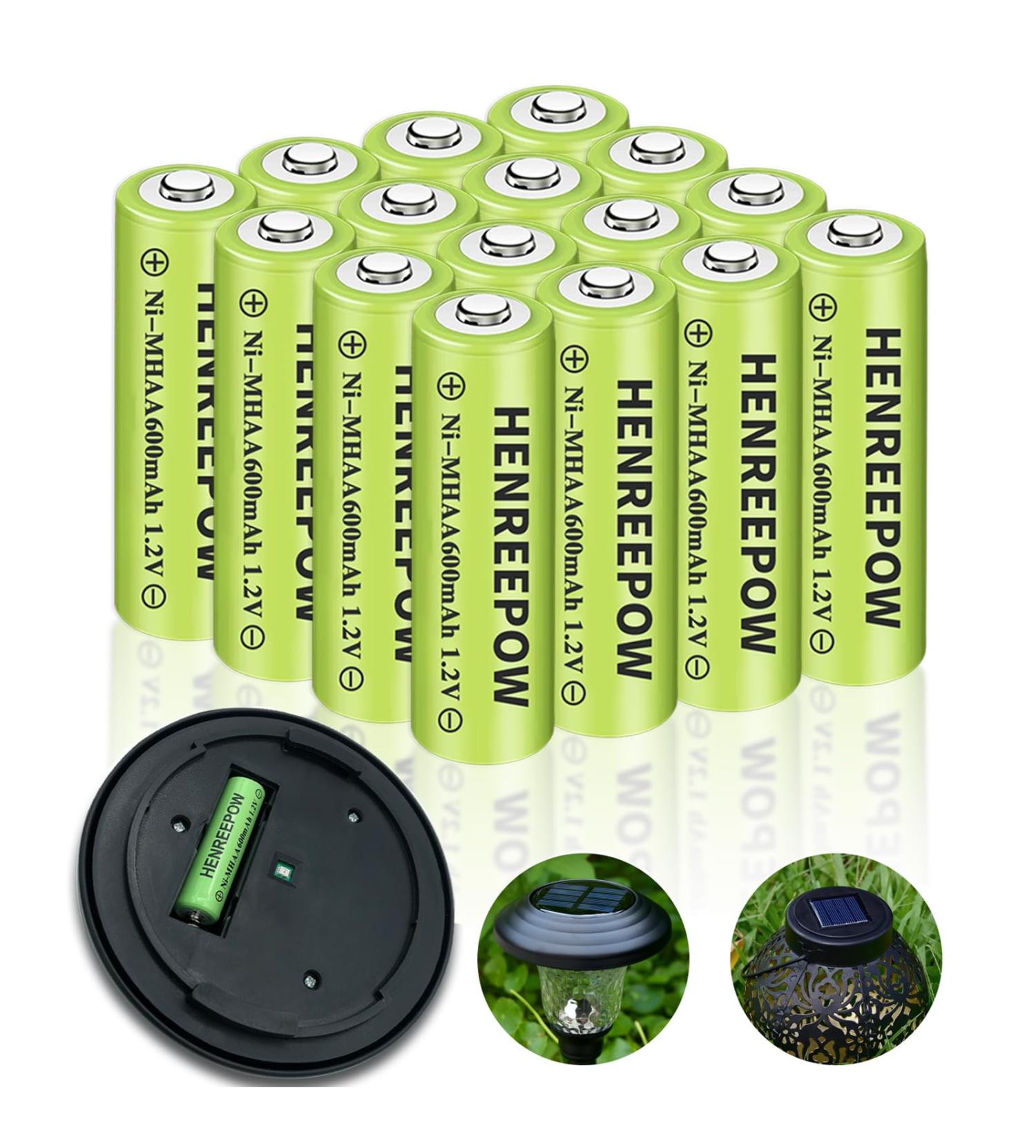 Henreepow Ni-MH Rechargeable AA Batteries - 16 Pack 600mAh Long-Lasting High-Capacity for Solar Lights & Garden Landscaping - Buy Online on GoSupps.com