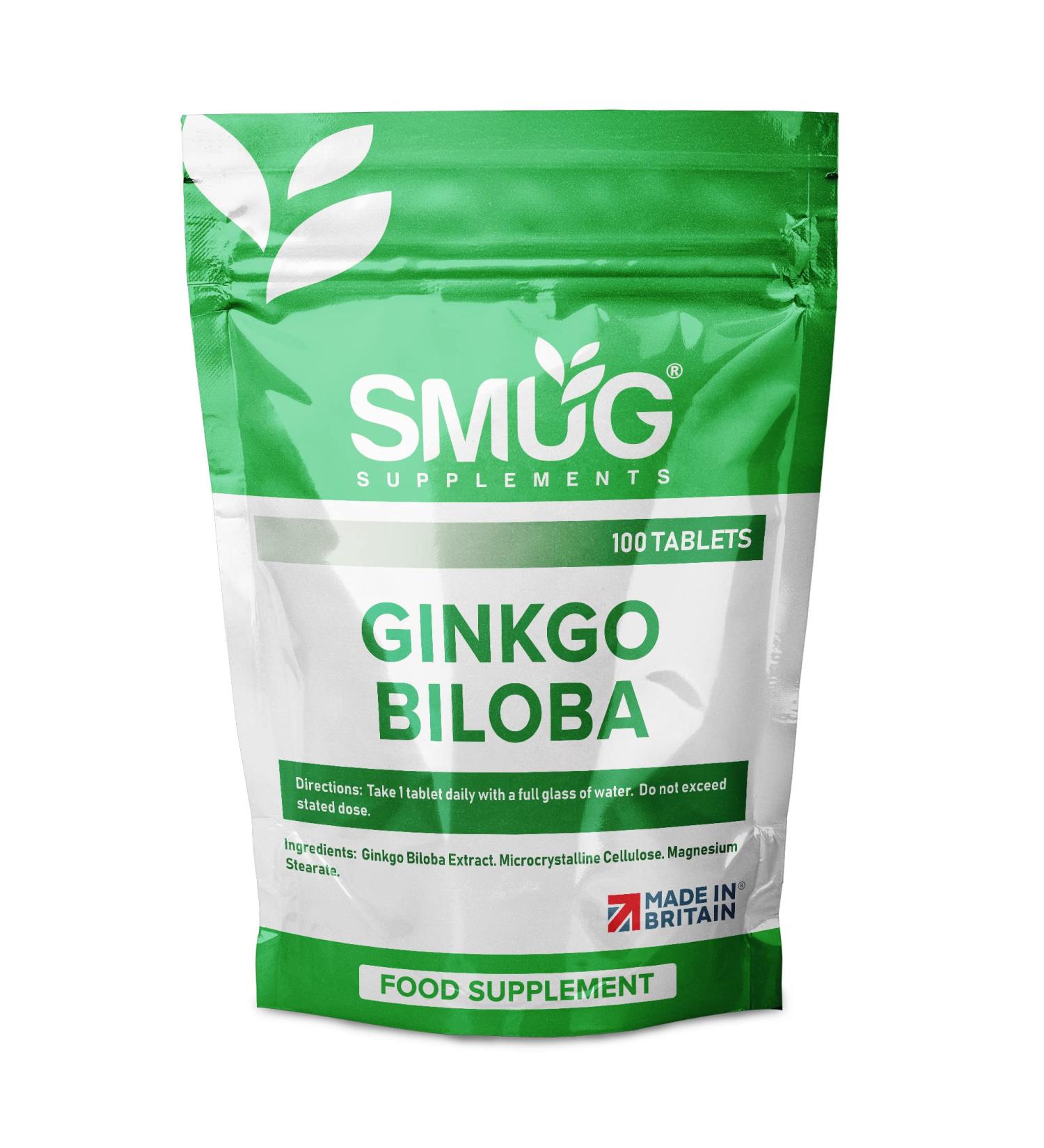 SMUG Ginkgo Biloba Tablets - 100 High Strength 6000mg for Memory & Cognitive Function - Vegan, Made in Britain - Buy Online on GoSupps.com