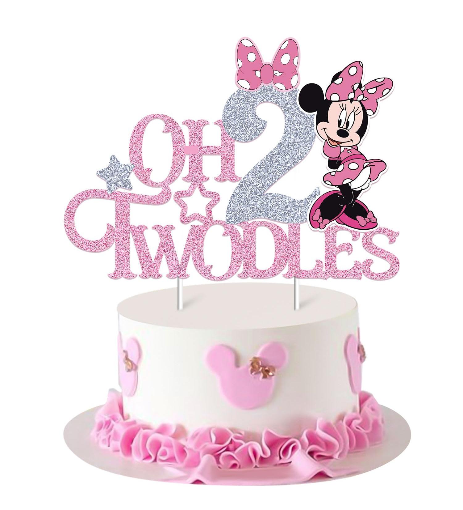 Mouse Oh Twodles Cake Topper for Girls Pink Glitter Mouse Second 2nd Birthday Cake Topper with Pink Bows for Girls Birthday Party Decorations Supplies(Double-sided) Silver&pink (Silver&pink) - Buy Online on GoSupps.com