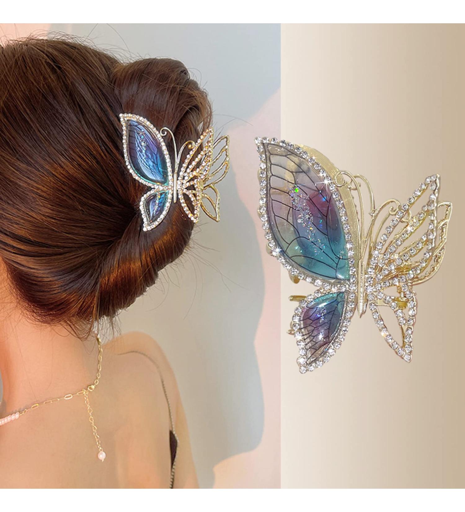 Blue Vivid Butterfly Metal Hair Claw Clip - Sparkly Rhinestones Barrette for Women & Girls - Strong Hold Hair Accessory for Thin to Thick Hair (1 Count) - Buy Online on GoSupps.com