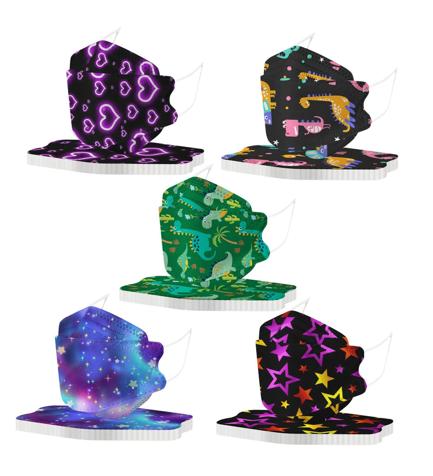 50 Pack Colorful Children's Face Masks - Fish Design 3D Protection Breathable 4-Layer Mouth & Nose Shield for Boys & Girls - Buy Online on GoSupps.com