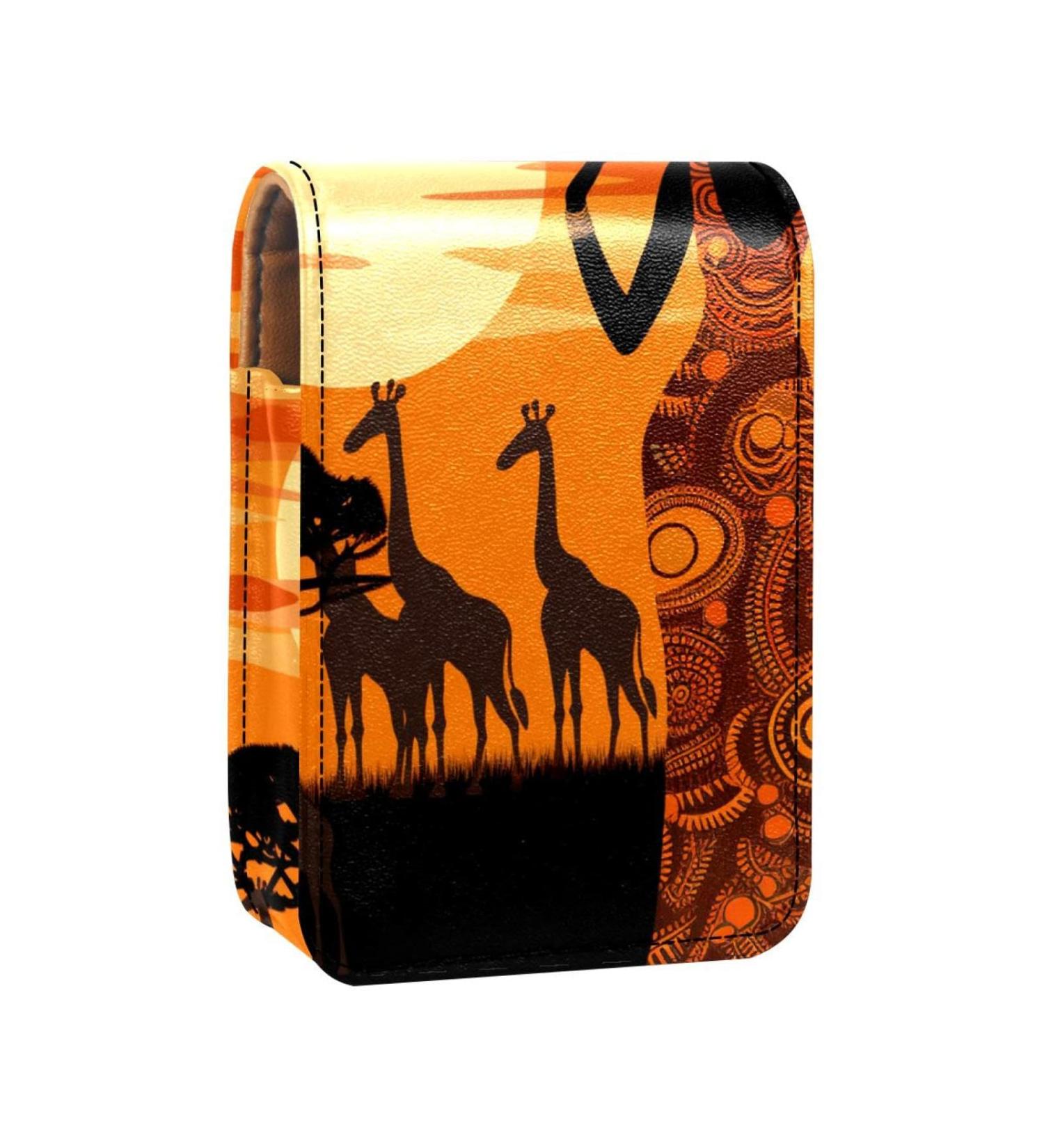 Travel Lipstick Organizer Case | Portable Makeup Bag with Mirror | African Tropical Landscape Design - Buy Online on GoSupps.com