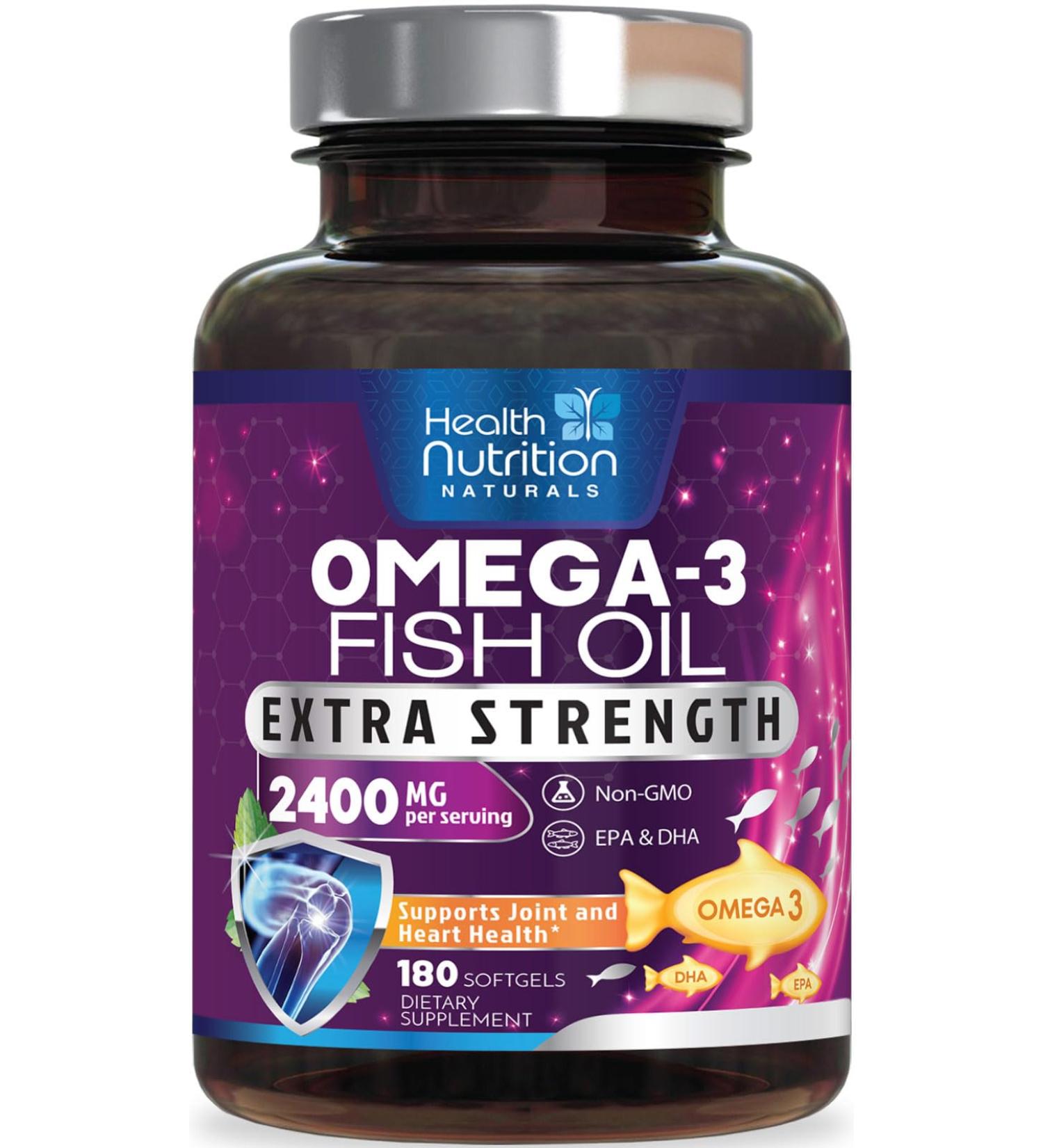 Omega 3 Fish Oil Supplements 2400 mg - Triple Strength Omega3 - EPA & DHA with Essential Fatty Acids - Natural Immune Brain & Heart Health Support - Burpless Lemon Flavor Wild Caught - 180 Softgels 180 Count (Pack of 1) - Buy Online on GoSupps.com
