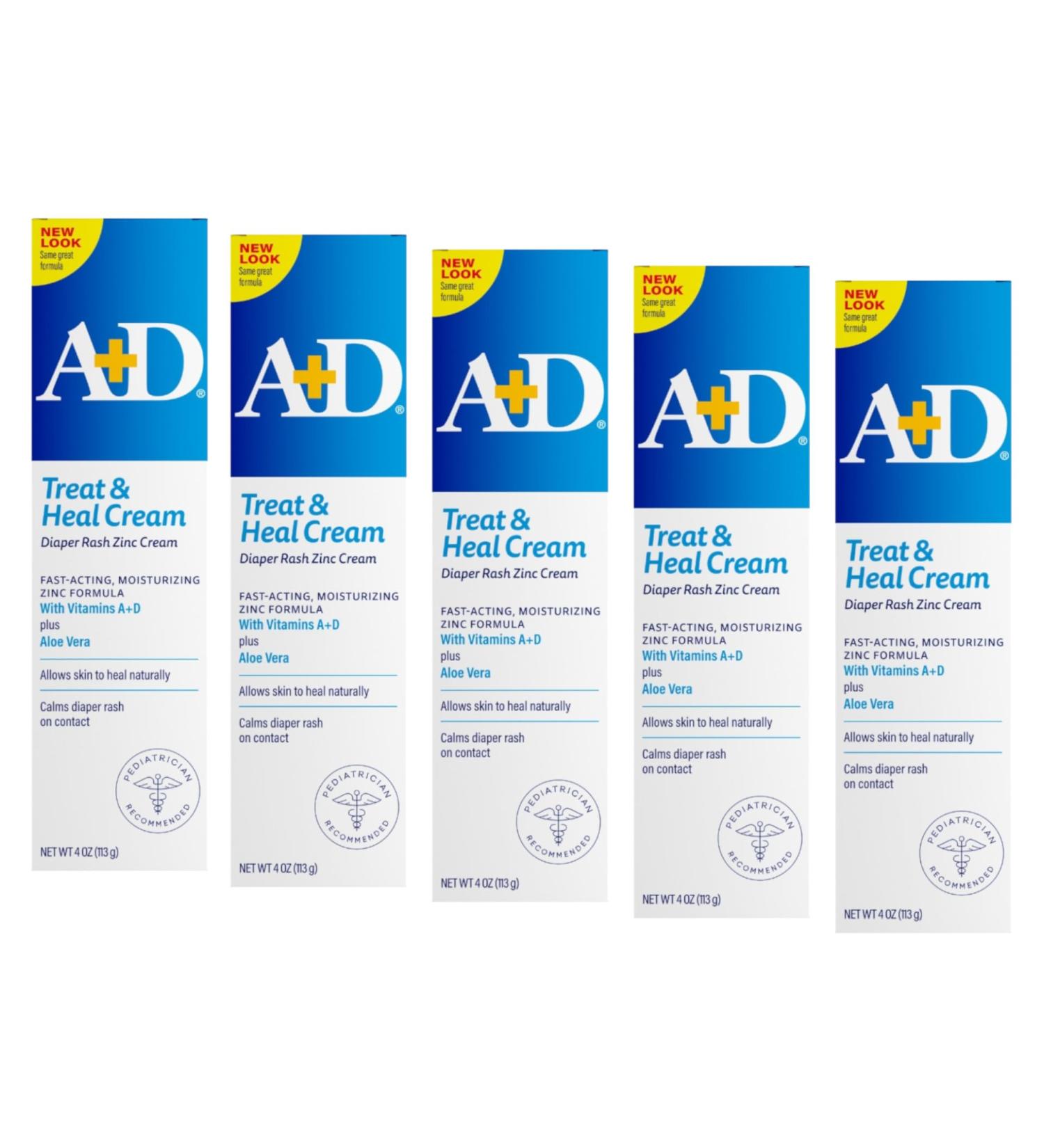 A+D Treat & Heal Diaper Rash Ointment 4 Ounce Zinc Oxide Cream (Pack of 5) - Buy Online on GoSupps.com