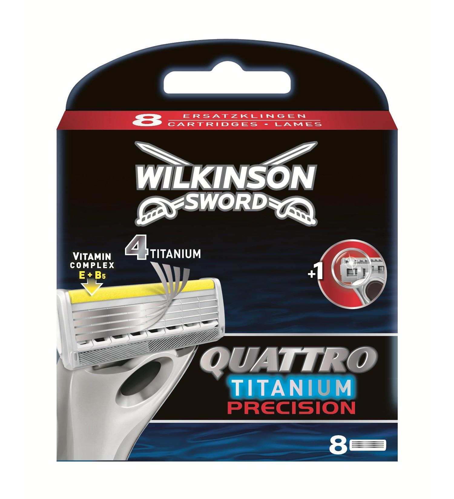 Wilkinson Sword Quattro Titanium Precision Razor Blades for Men's Razors 8 Pieces (1 Pack)