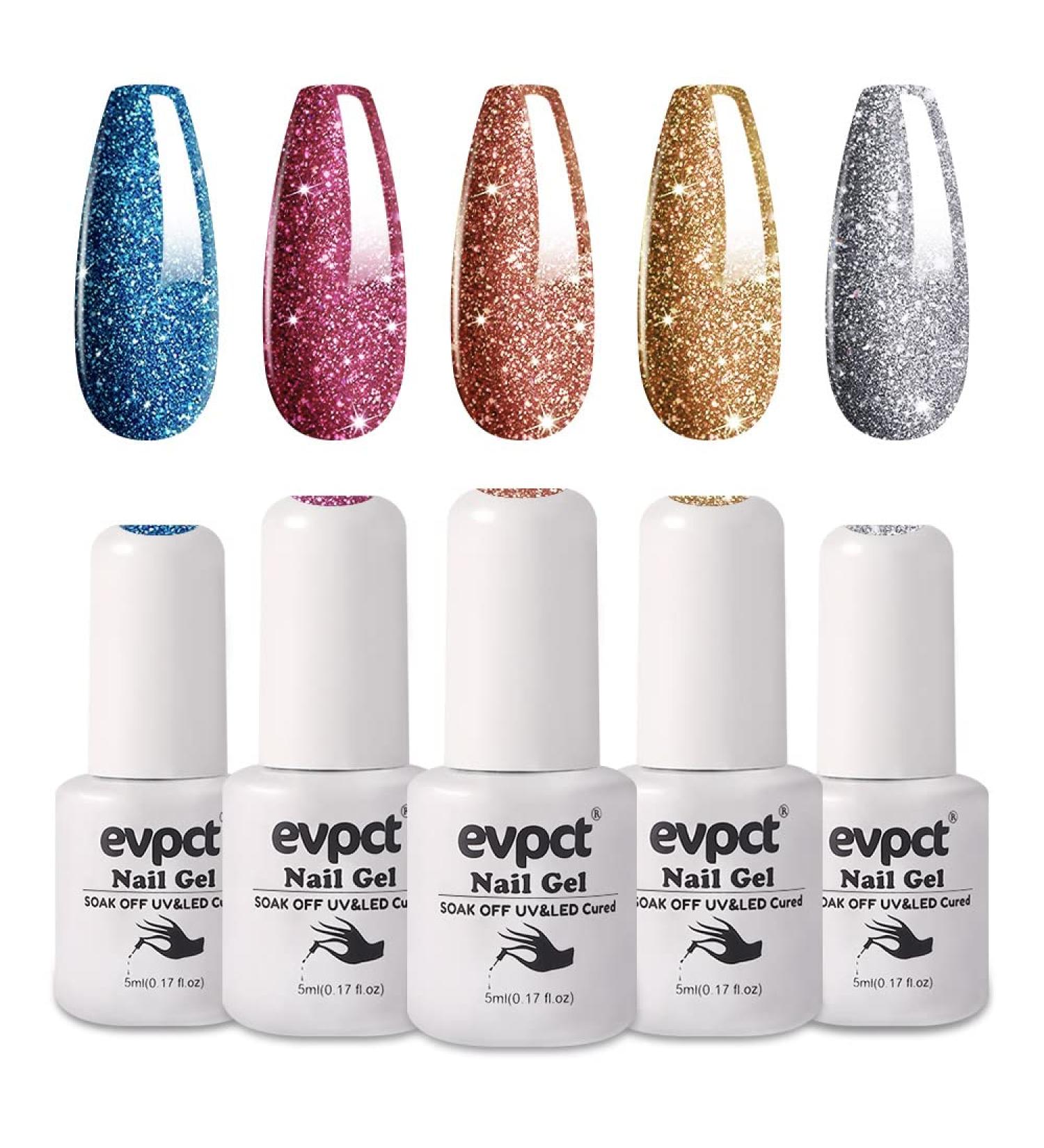 5Pcs Set Diamond Glitter Gel Nail Polish in Silver, Rose Gold, Blue, Pink - Shimmering Sparkle UV LED Cured Kit for Women - Holidays Gift - 0.17 Fl Oz (Pack of 5) - Buy Online on GoSupps.com