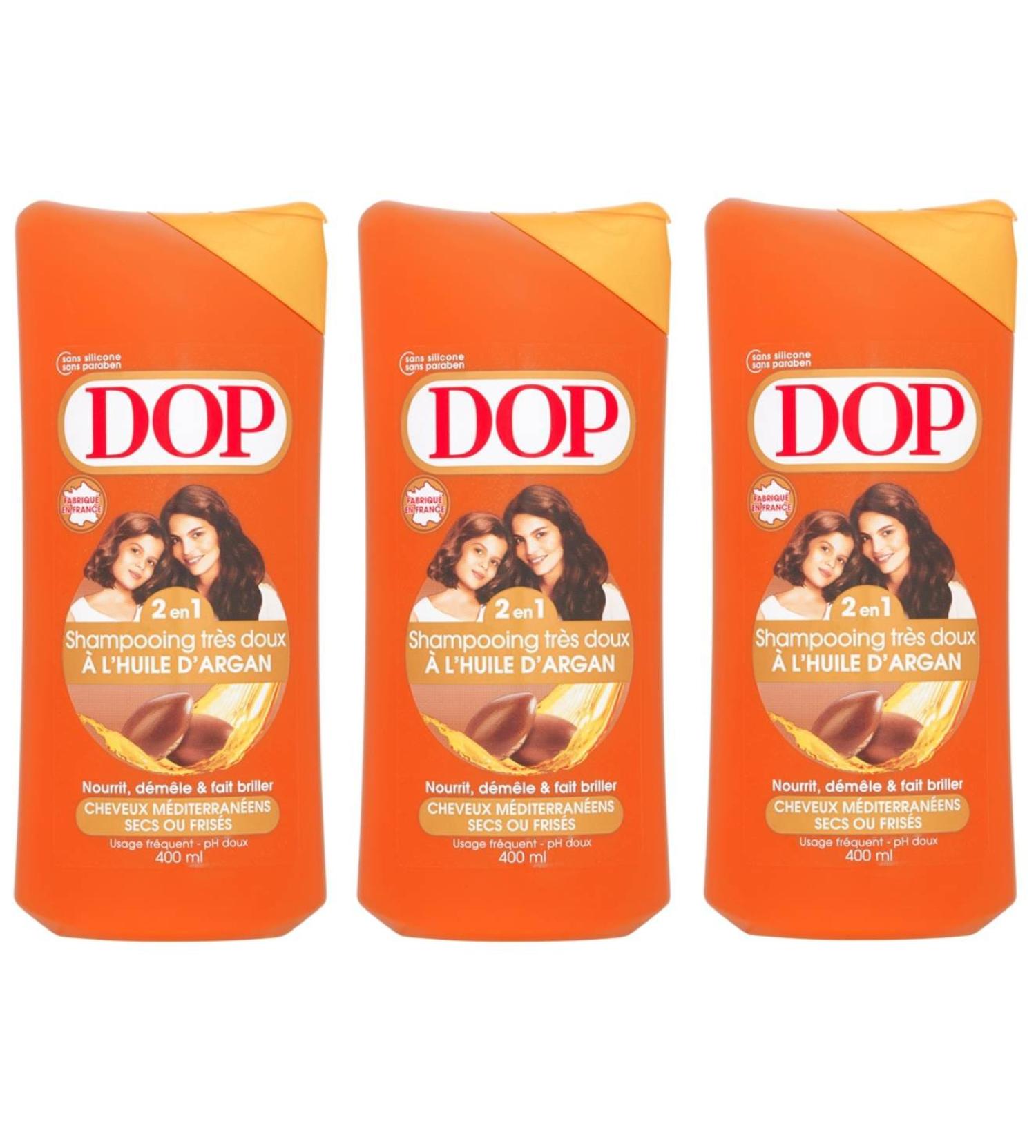 Dop - Very Gentle 2 in 1 Shampoo with Argan Oil for Dry or Frizzy Mediterranean Hair - 400 ml - Pack of 3