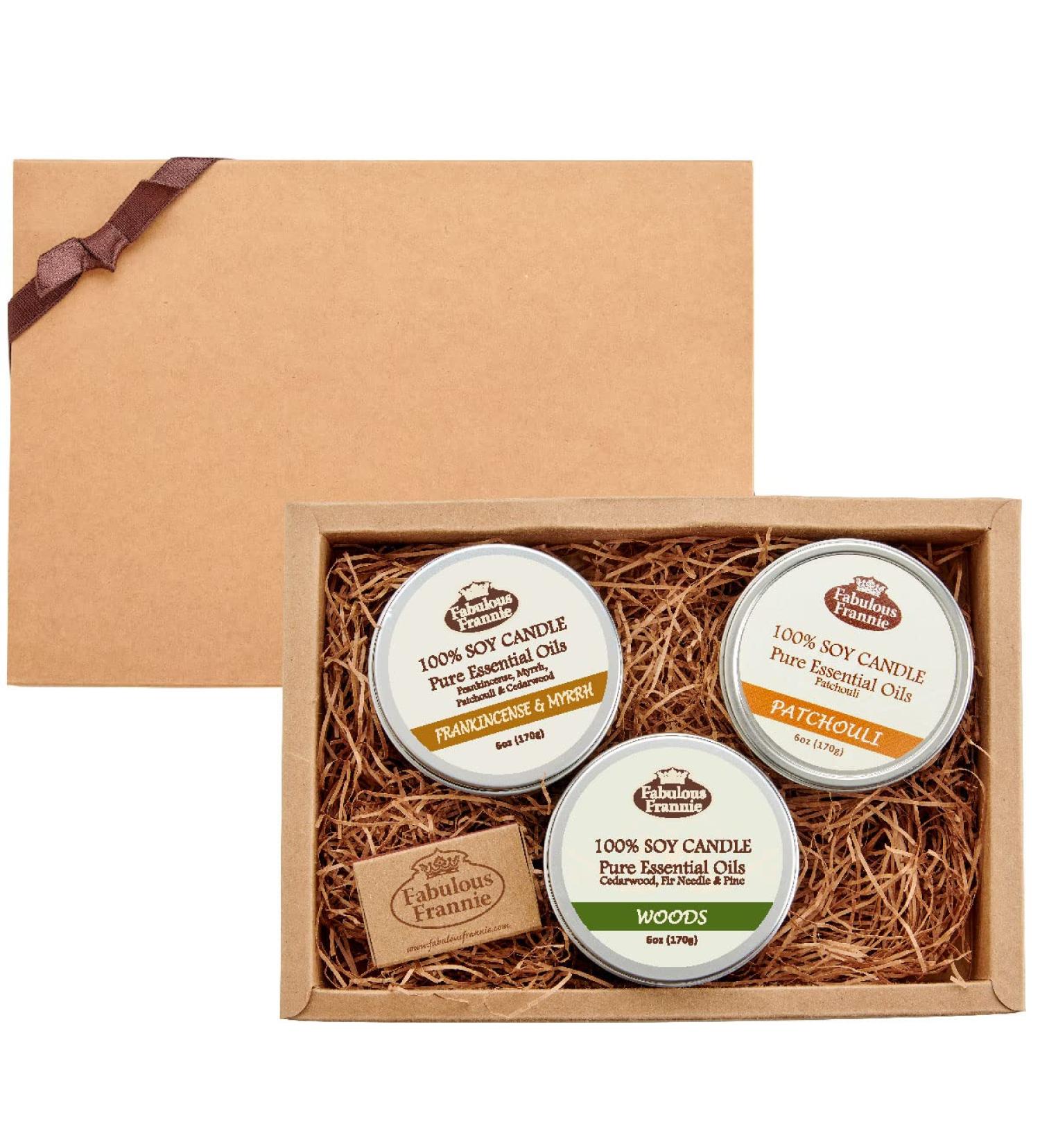 Shop Fabulous Frannie Hippie Earth Lover's Aromatherapy Soy Candle Gift Set - 6oz Patchouli Woods & Frankincense/Myrrh | Pure Essential Oils | International Shipping - Buy Online on GoSupps.com
